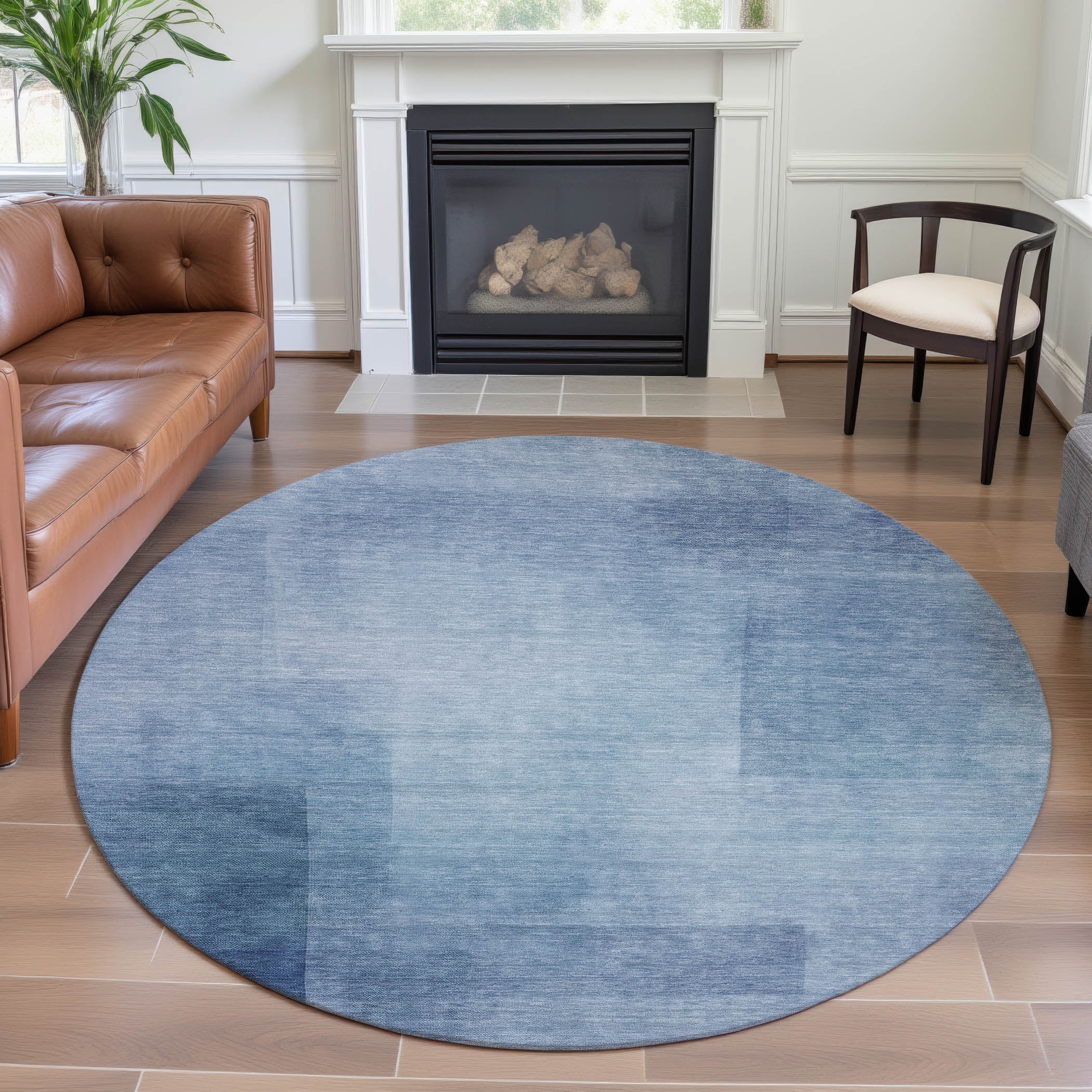 Tbilisi Machine Washable Transitional Blue Rug 8' x 8' #shape_Round