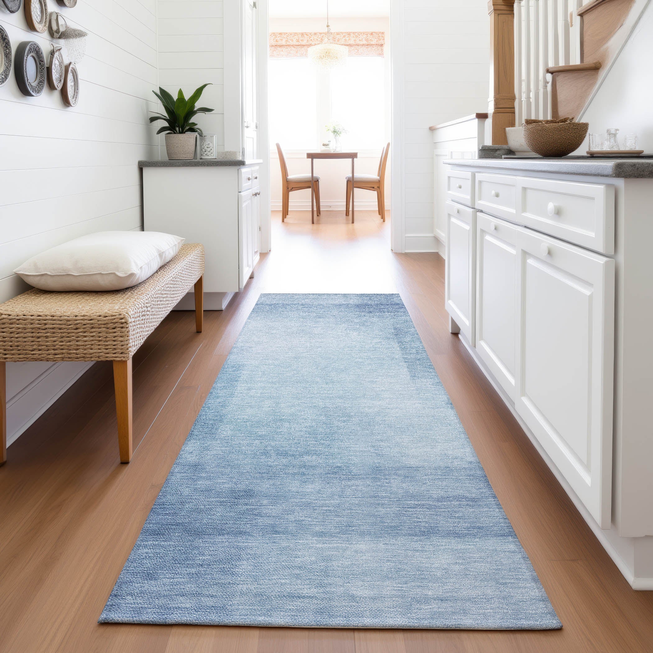 Tbilisi Machine Washable Transitional Blue Rug 2'3" x 7'6" #shape_Runner