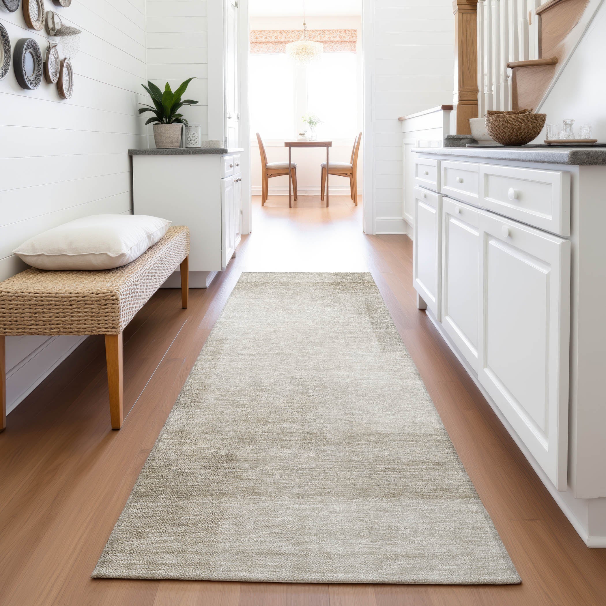 Tbilisi Machine Washable Transitional Khaki Brown Rug 2'3" x 7'6" #shape_Runner