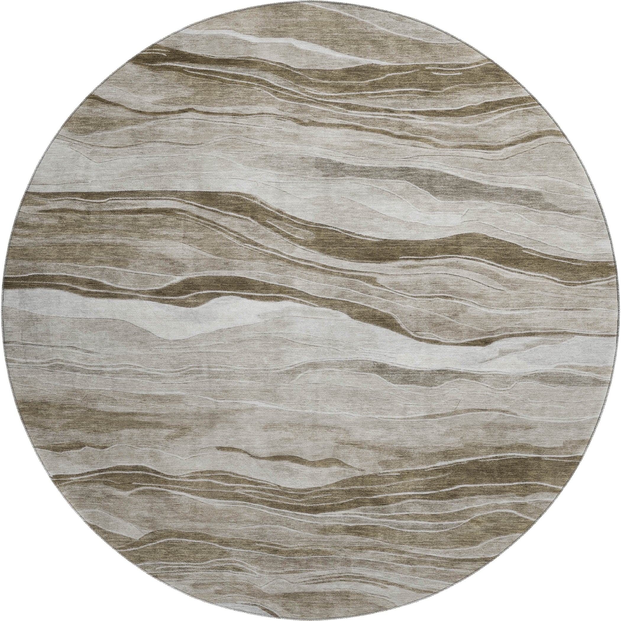 Antigua Machine Washable Transitional Brown Rug 8' x 8' #shape_Round