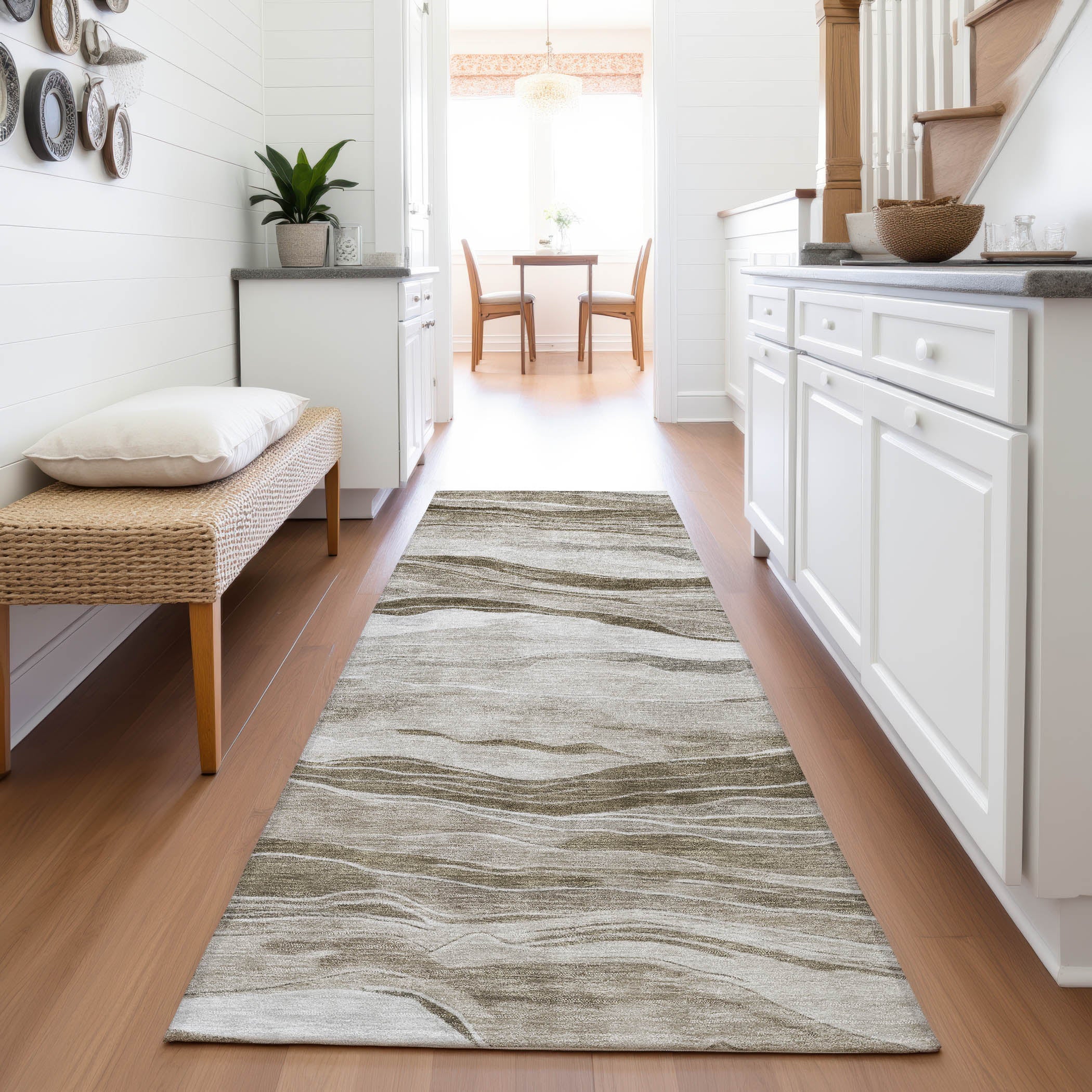 Antigua Machine Washable Transitional Brown Rug 2'3" x 7'6" #shape_Runner