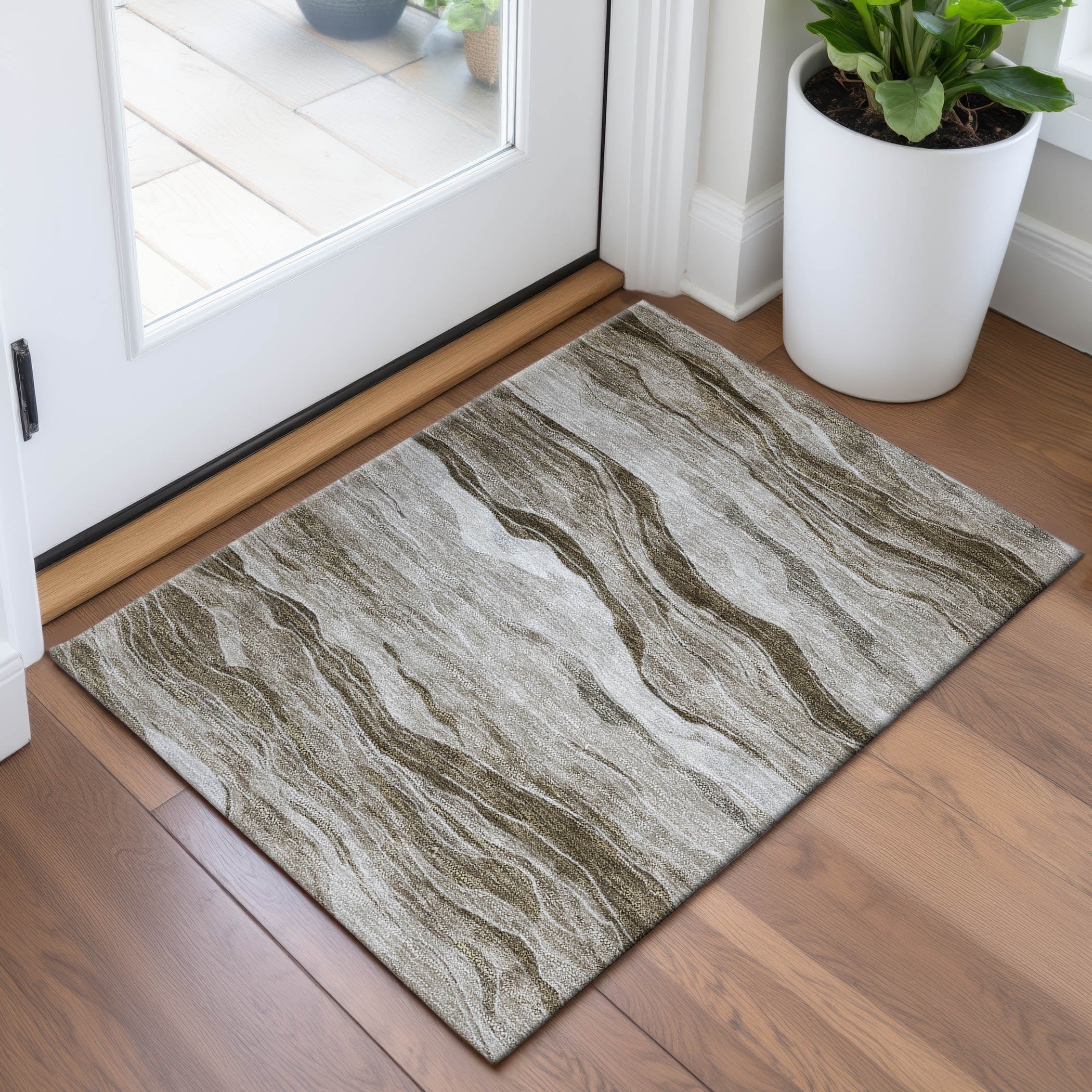 Antigua Machine Washable Transitional Brown Rug 1'8" x 2'6" #shape_Rectangle