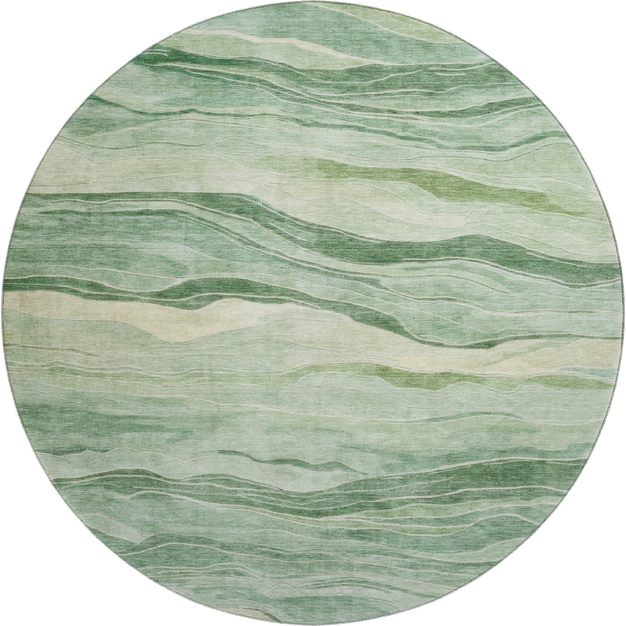 Antigua Machine Washable Transitional Green Rug 8' x 8' #shape_Round