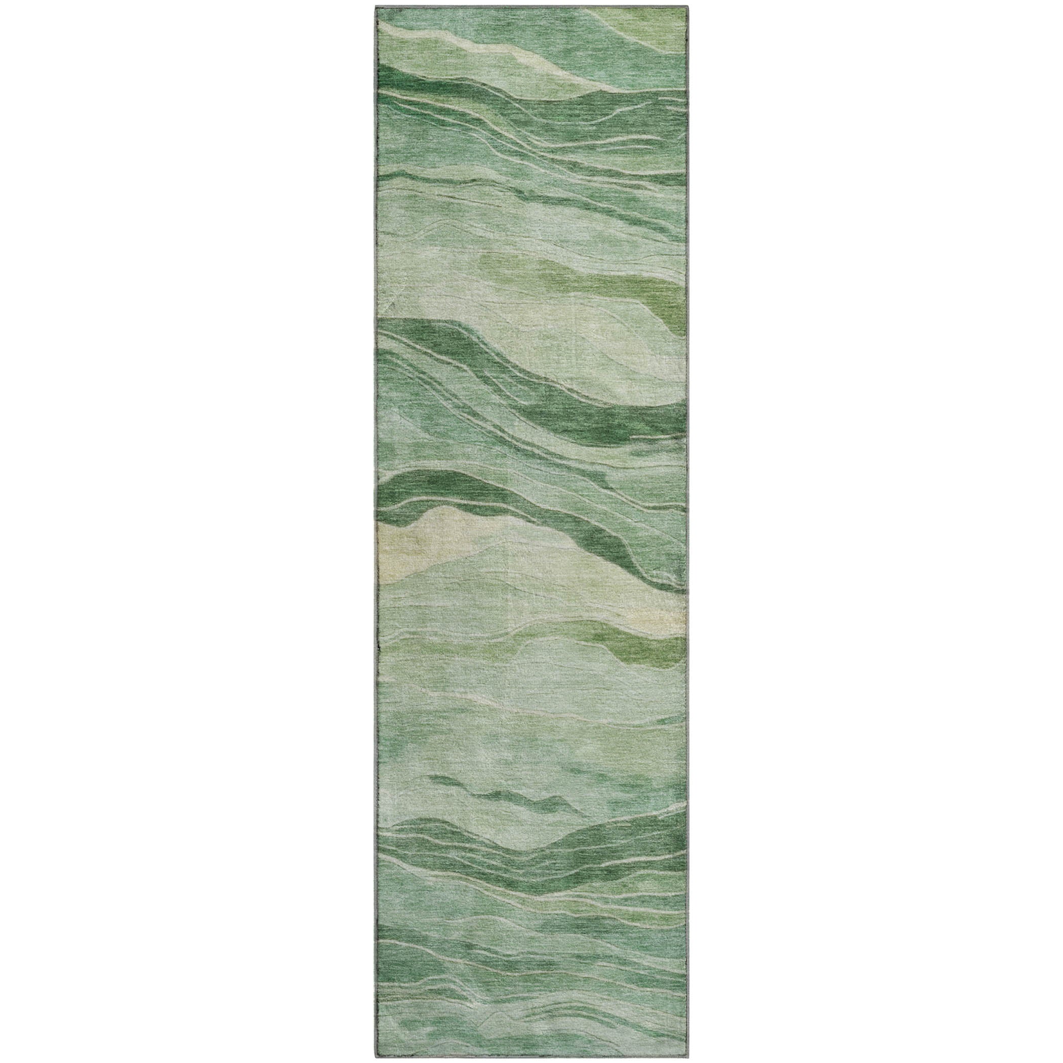Antigua Machine Washable Transitional Green Rug 2'3" x 7'6" #shape_Runner