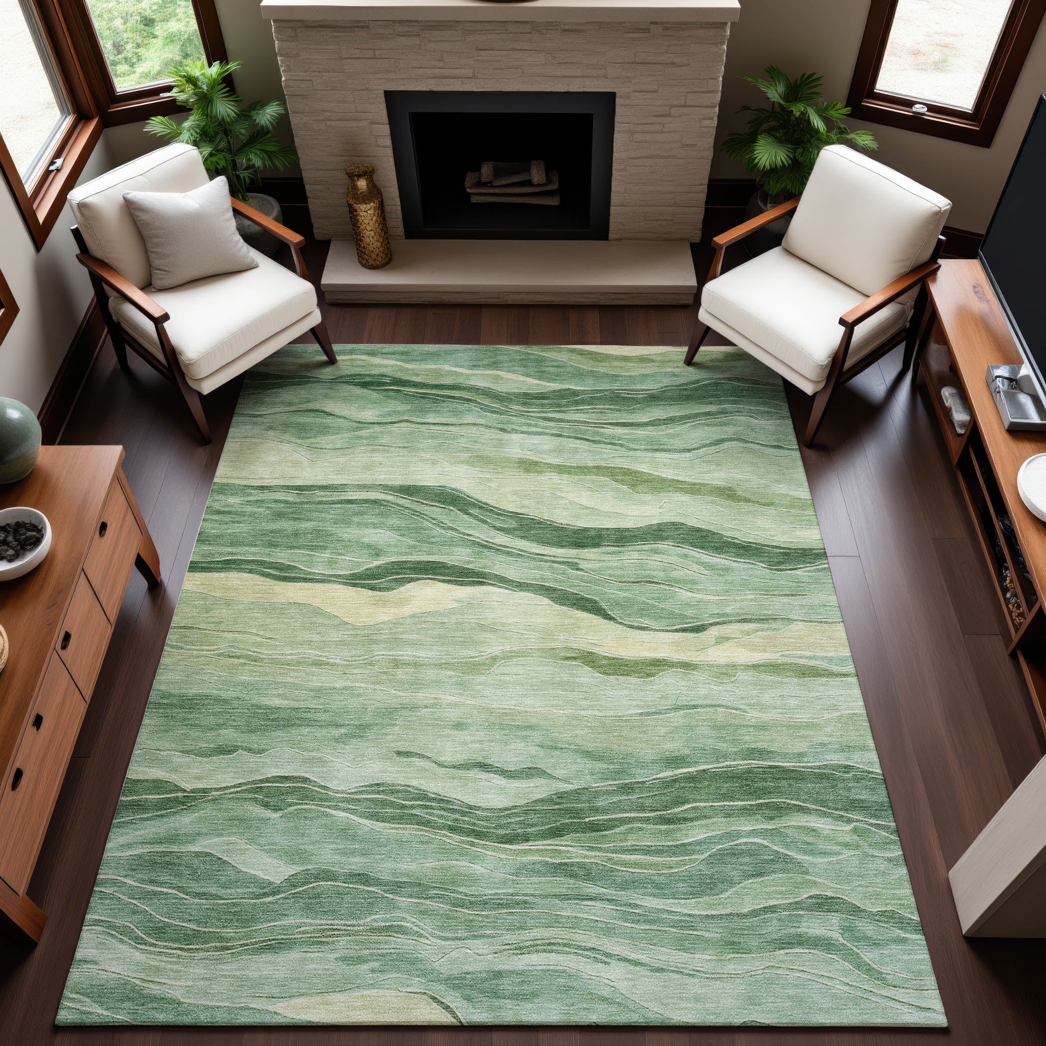 Antigua Machine Washable Transitional Green Rug 2'6" x 3'10" #shape_Rectangle