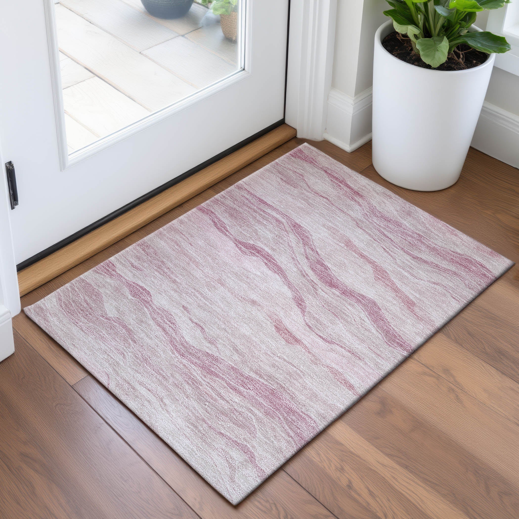 Antigua Machine Washable Transitional Pink Rug 1'8" x 2'6" #shape_Rectangle