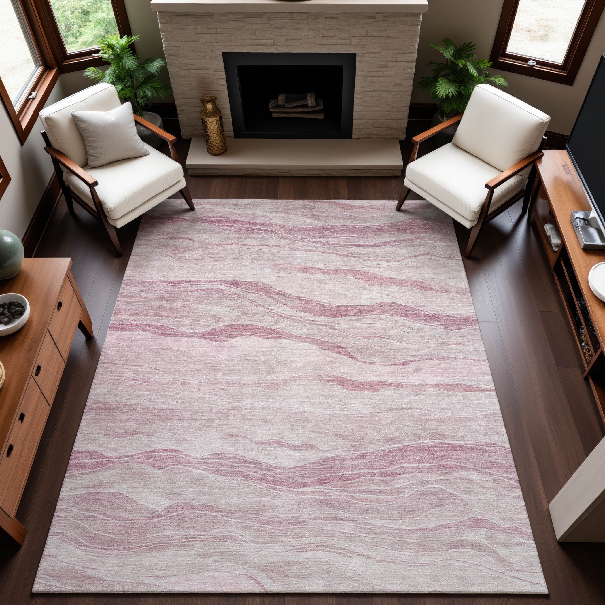 Antigua Machine Washable Transitional Pink Rug 2'6" x 3'10" #shape_Rectangle