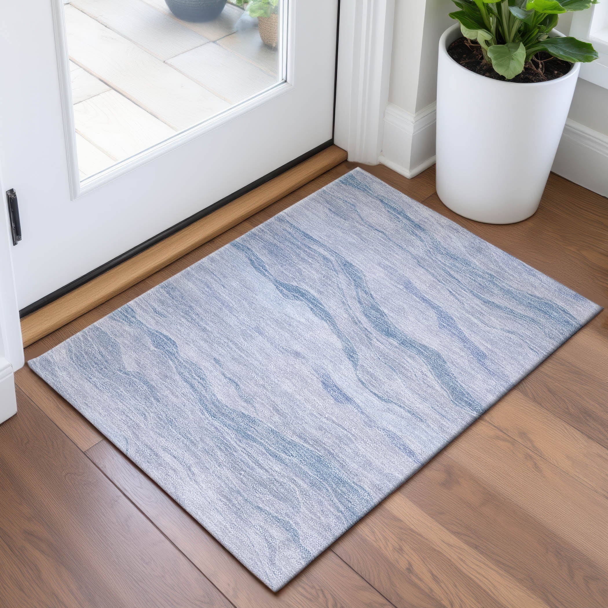 Antigua Machine Washable Transitional Sky Blue Rug 1'8" x 2'6" #shape_Rectangle