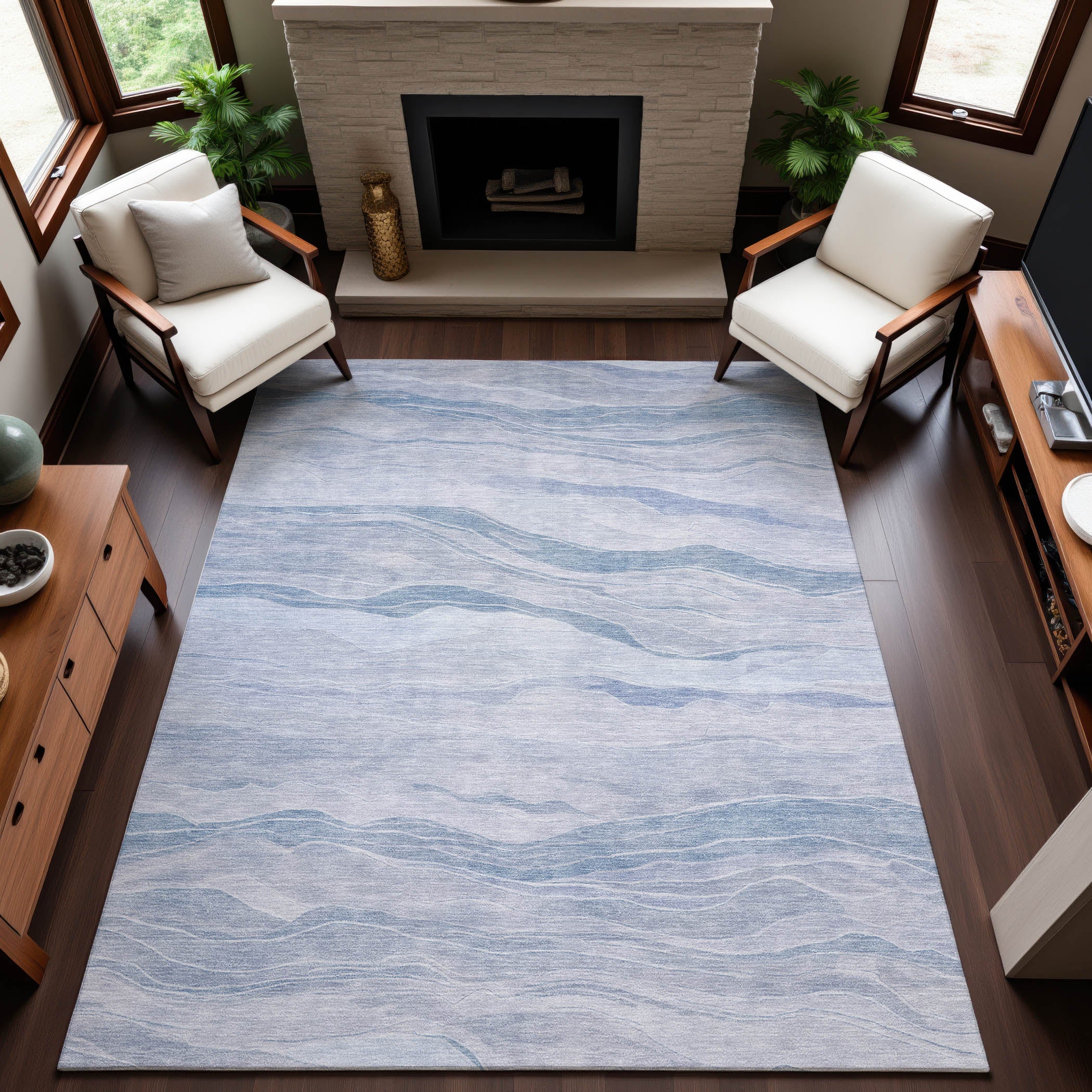 Antigua Machine Washable Transitional Sky Blue Rug 2'6" x 3'10" #shape_Rectangle