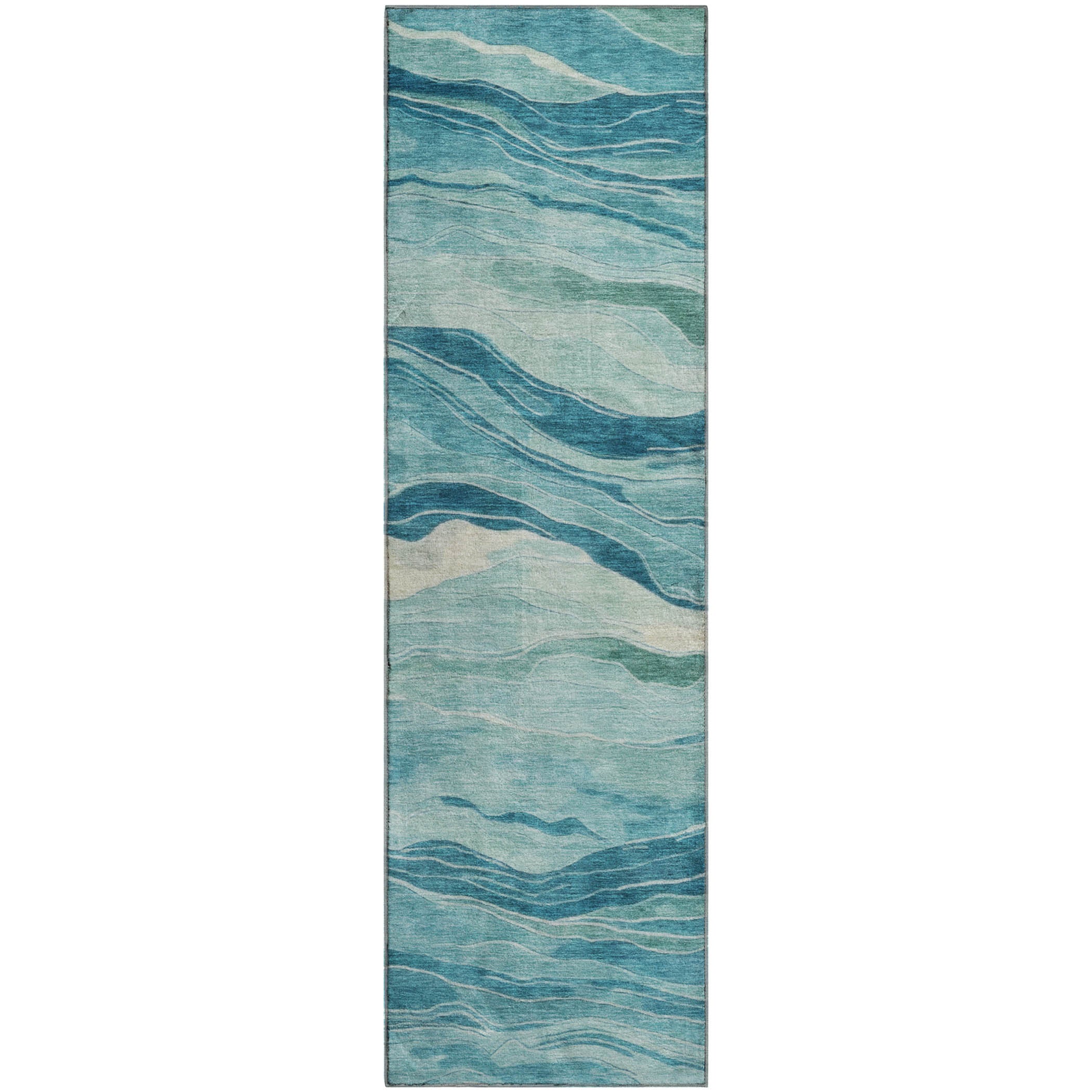 Antigua Machine Washable Transitional Turquoise Teal Rug 2'3" x 7'6" #shape_Runner