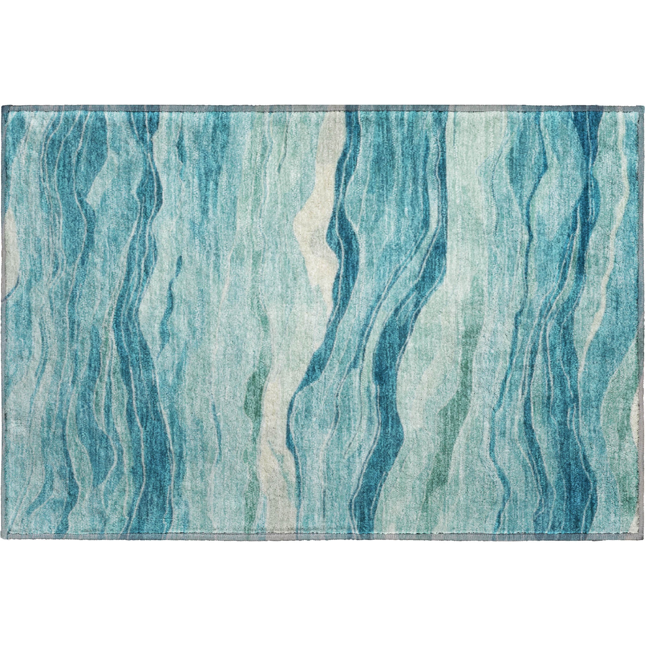 Antigua Machine Washable Transitional Turquoise Teal Rug 1'8" x 2'6" #shape_Rectangle
