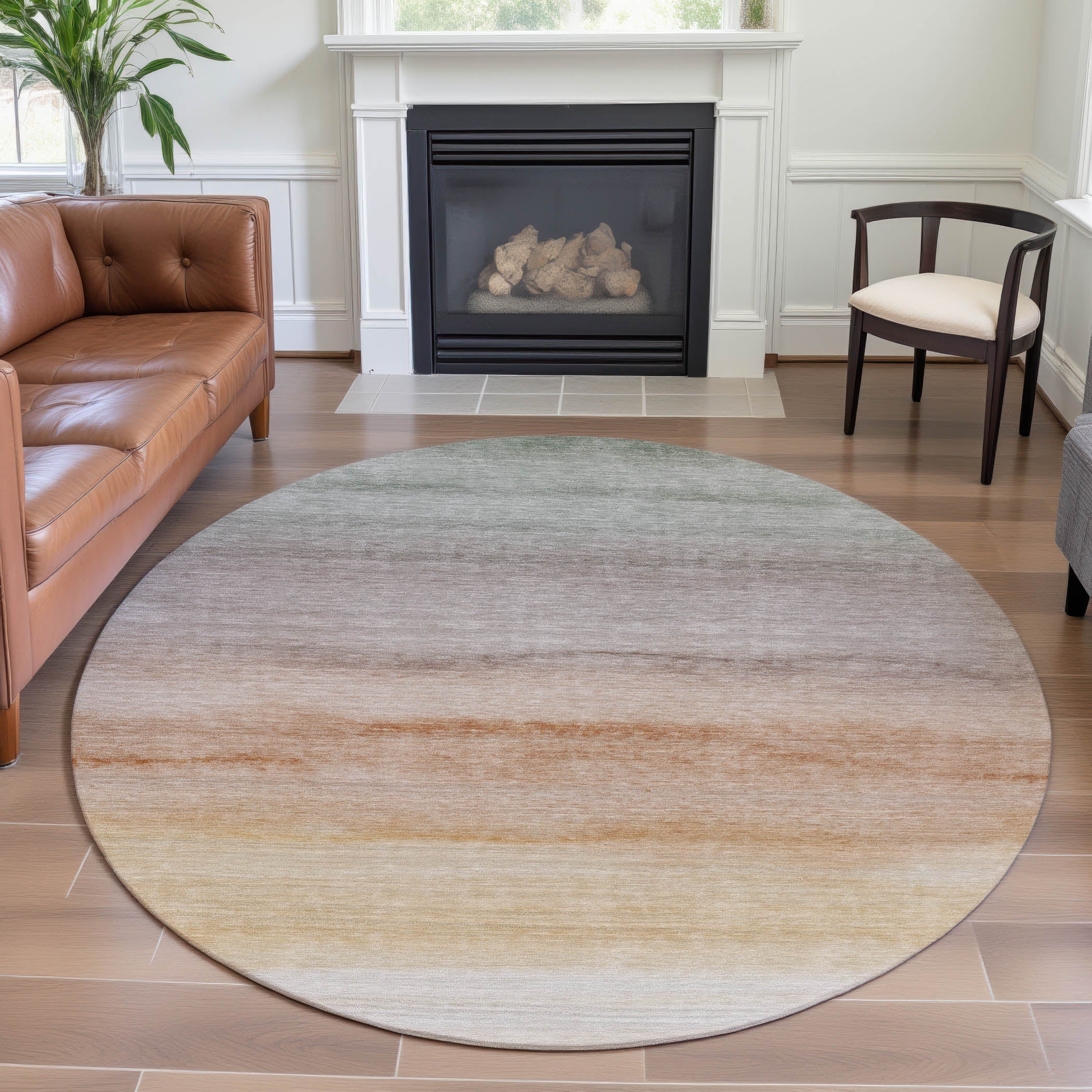 Hoi An Machine Washable Transitional Coral Orange Rug 8' x 8' #shape_Round