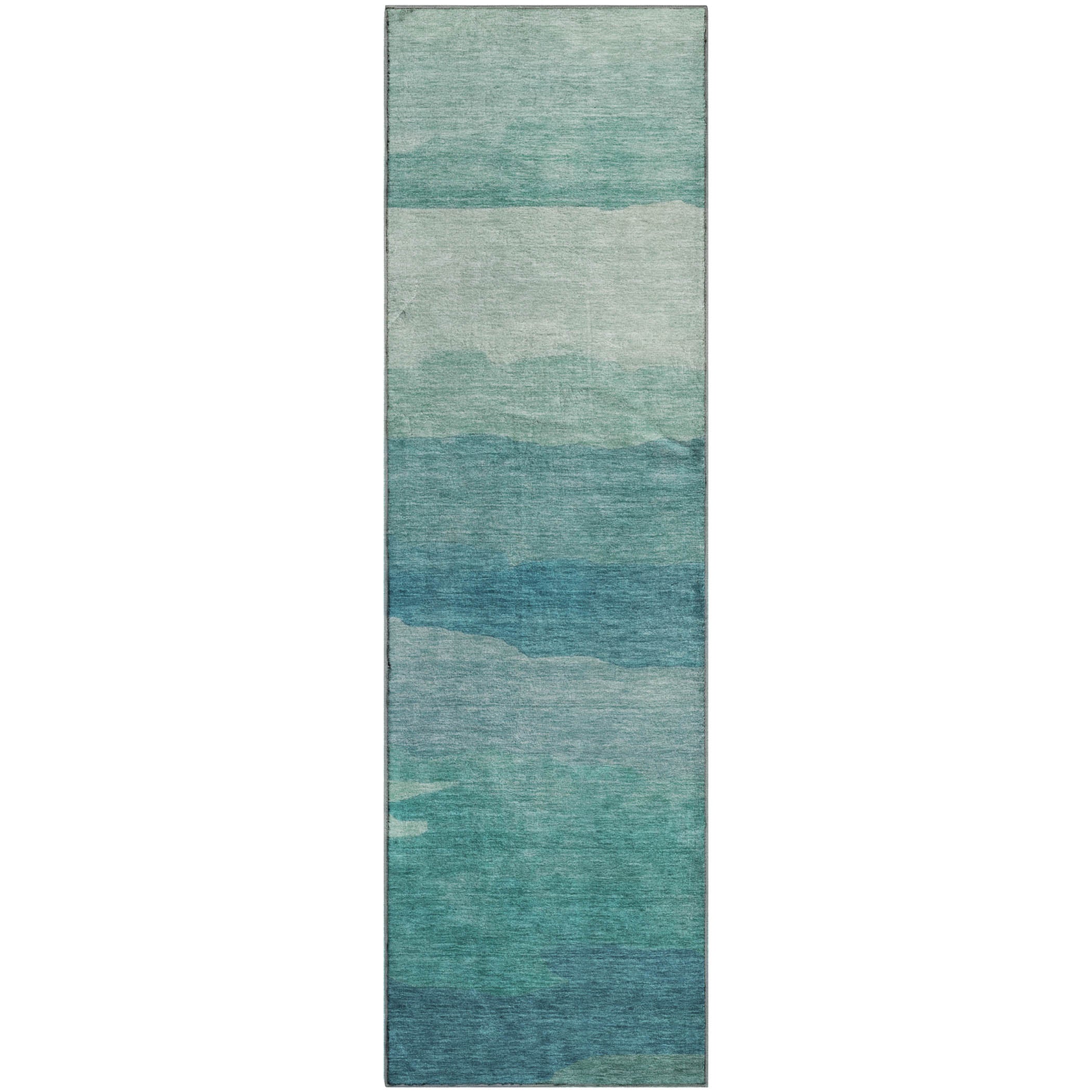 Bern Machine Washable Transitional Turquoise Teal Rug 2'3" x 7'6" #shape_Runner