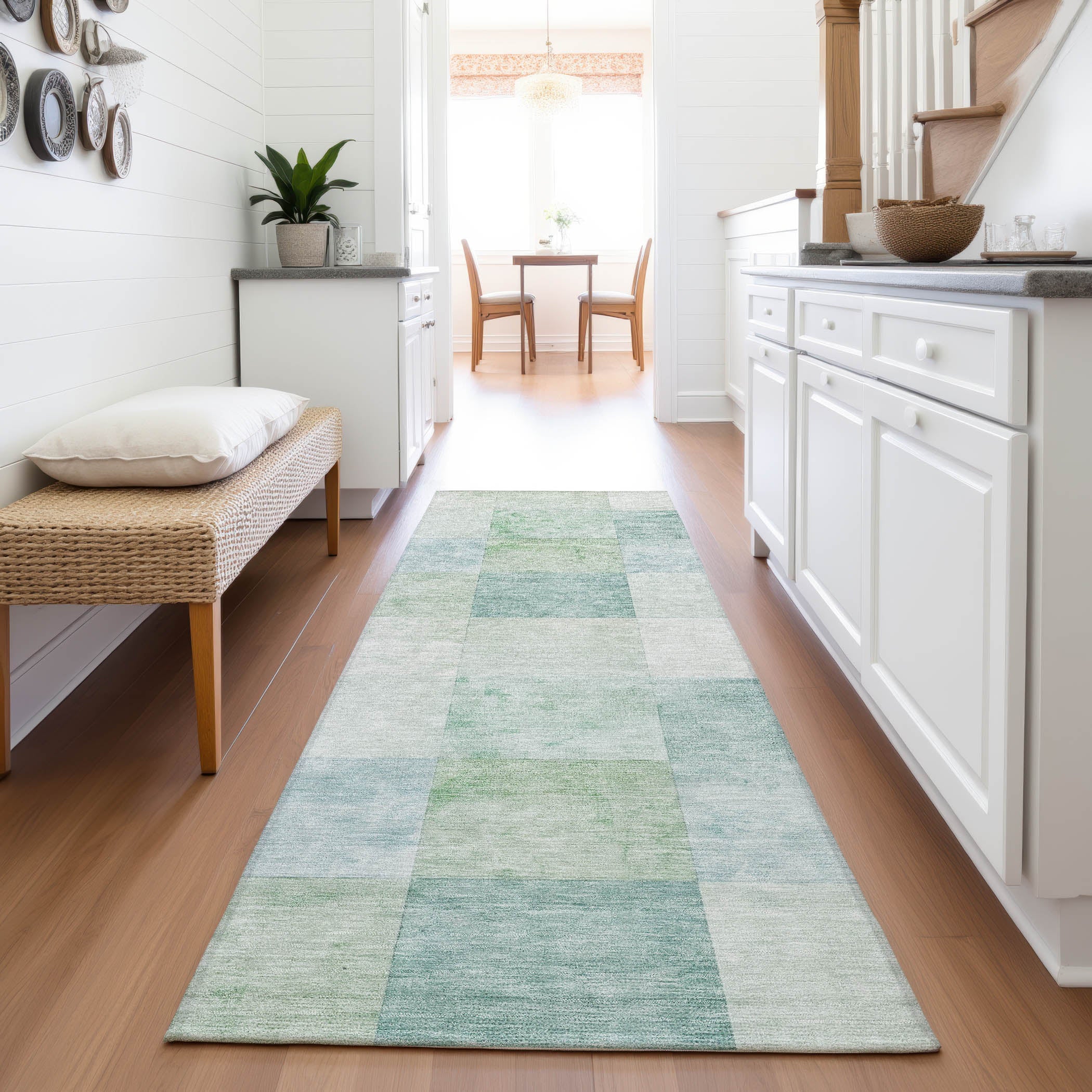 Siena Machine Washable Transitional Seafoam Blue Rug 2'3" x 7'6" #shape_Runner