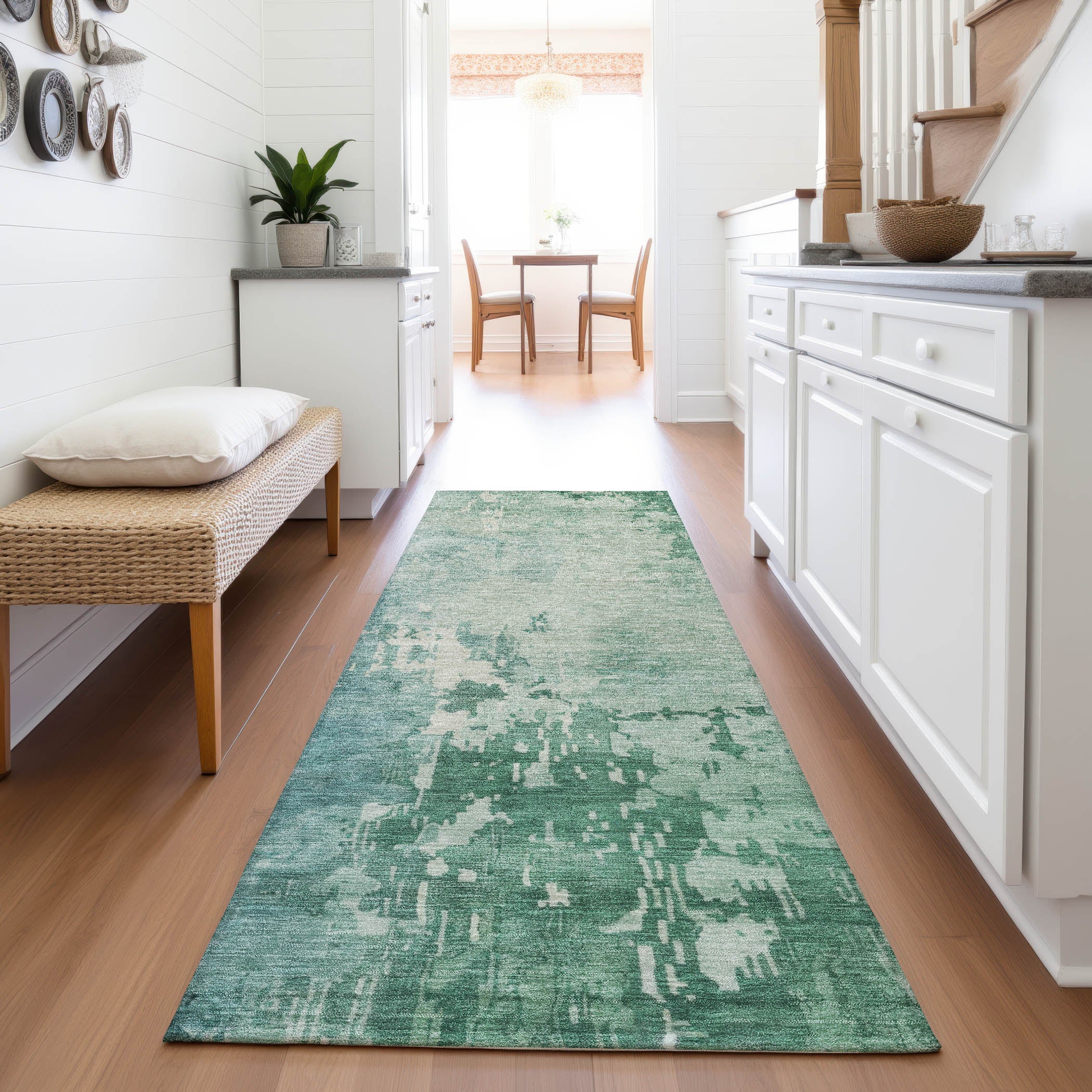 Salzburg Machine Washable Transitional Emerald Green Rug 2'3" x 7'6" #shape_Runner