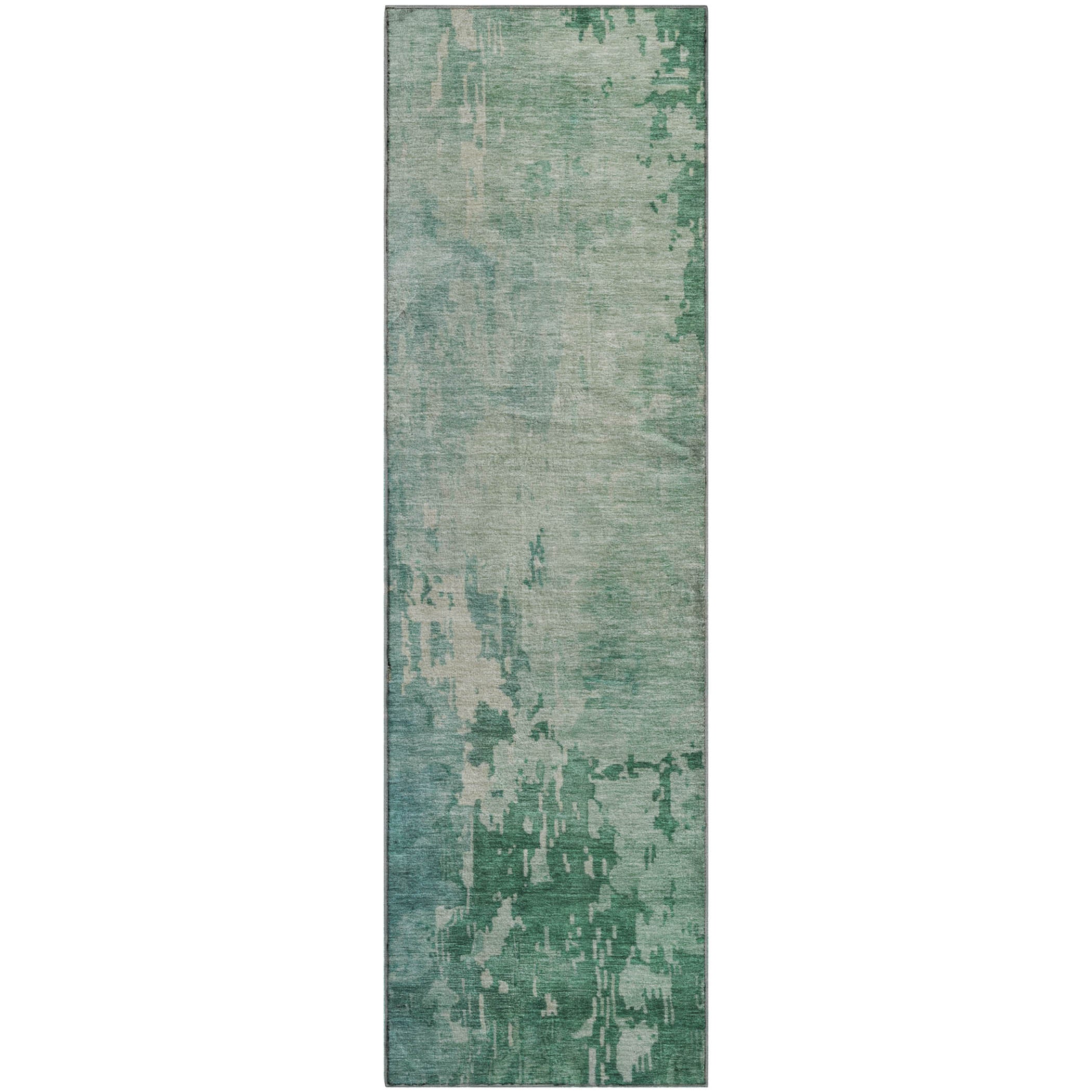 Salzburg Machine Washable Transitional Emerald Green Rug 2'3" x 7'6" #shape_Runner