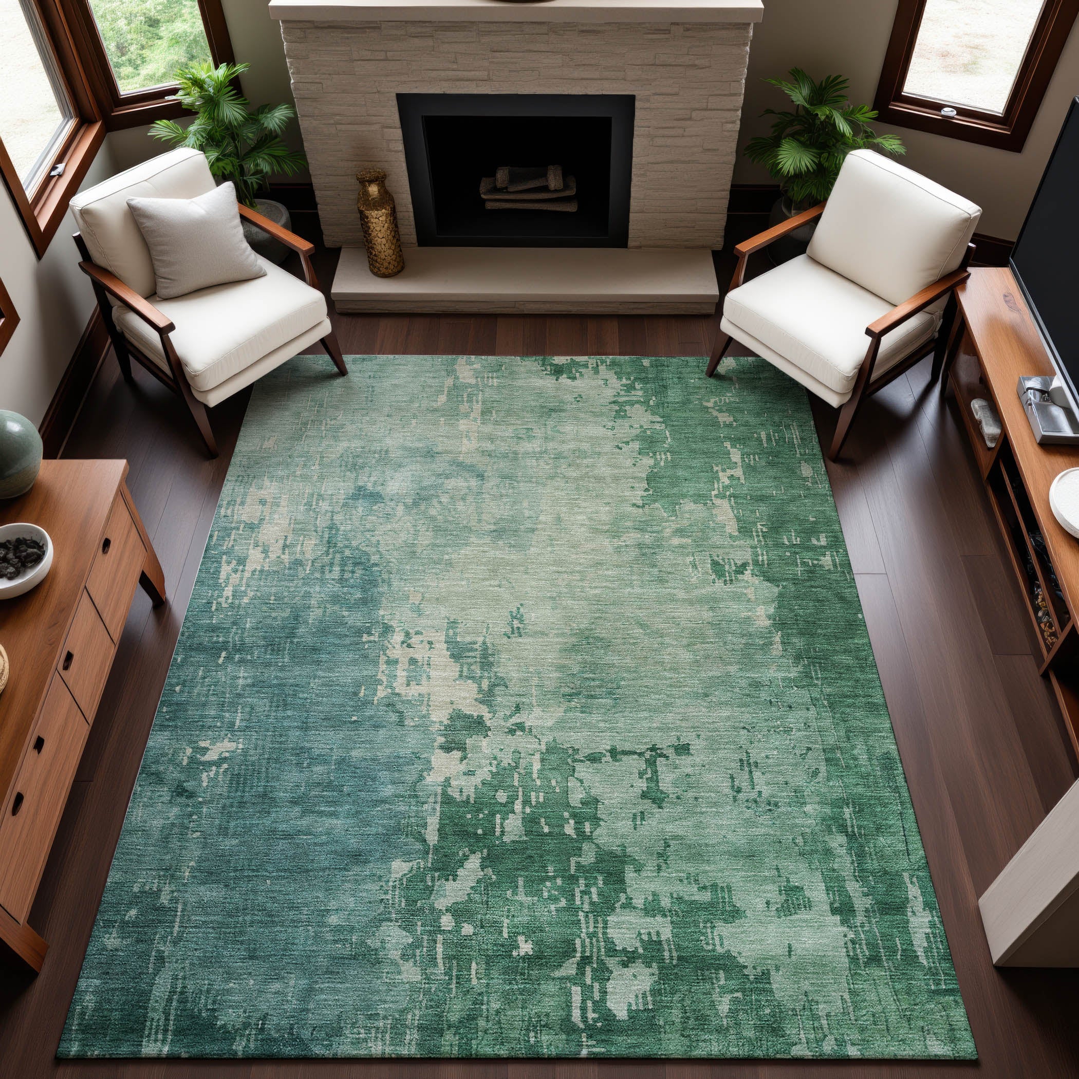 Salzburg Machine Washable Transitional Emerald Green Rug 2'6" x 3'10" #shape_Rectangle