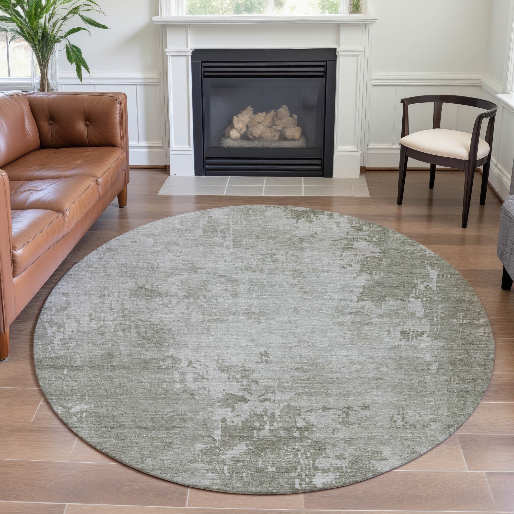 Salzburg Machine Washable Transitional Linen Ivory Rug 8' x 8' #shape_Round