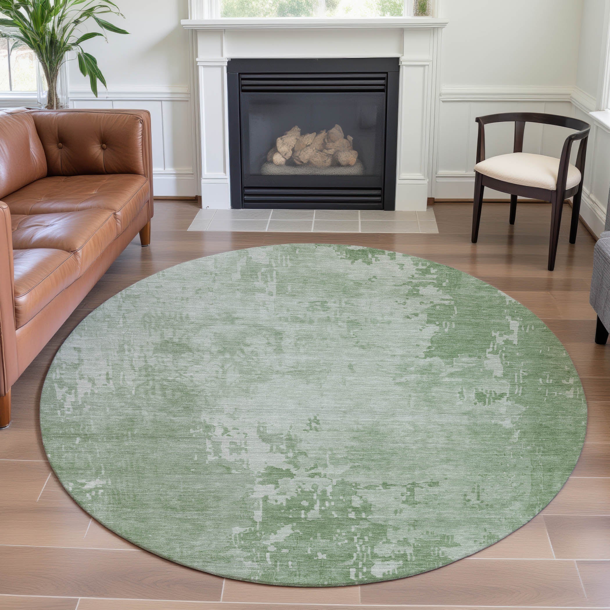 Salzburg Machine Washable Transitional Mint Green Rug 8' x 8' #shape_Round