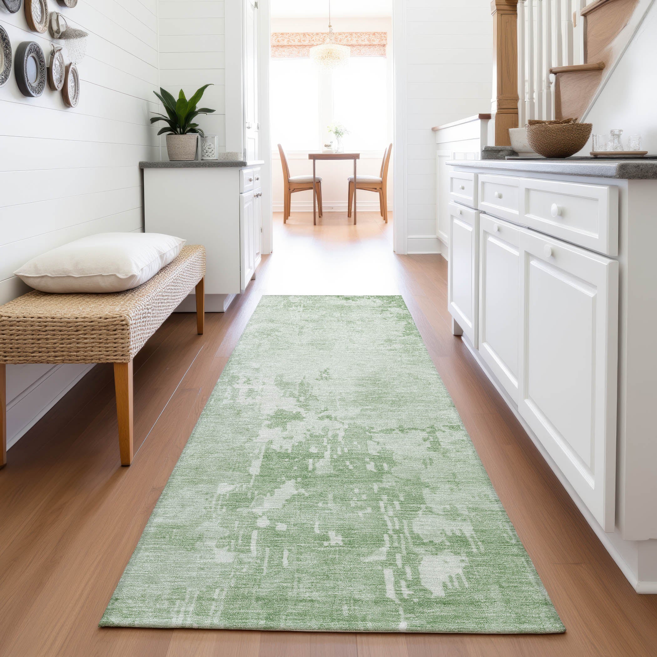 Salzburg Machine Washable Transitional Mint Green Rug 2'3" x 7'6" #shape_Runner
