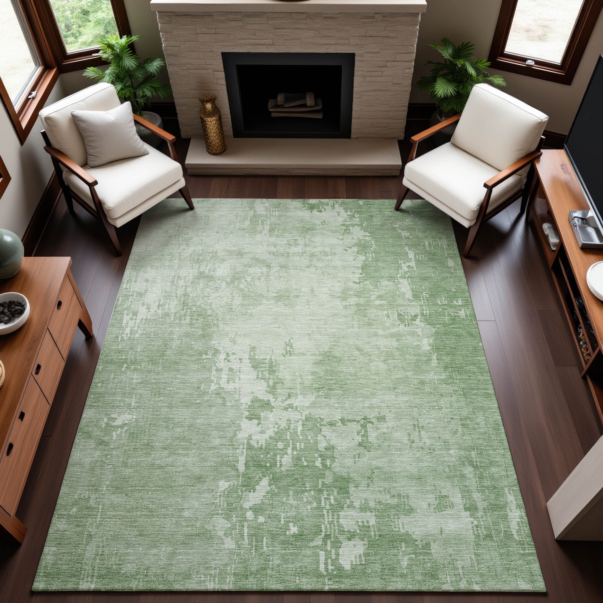Salzburg Machine Washable Transitional Mint Green Rug 2'6" x 3'10" #shape_Rectangle