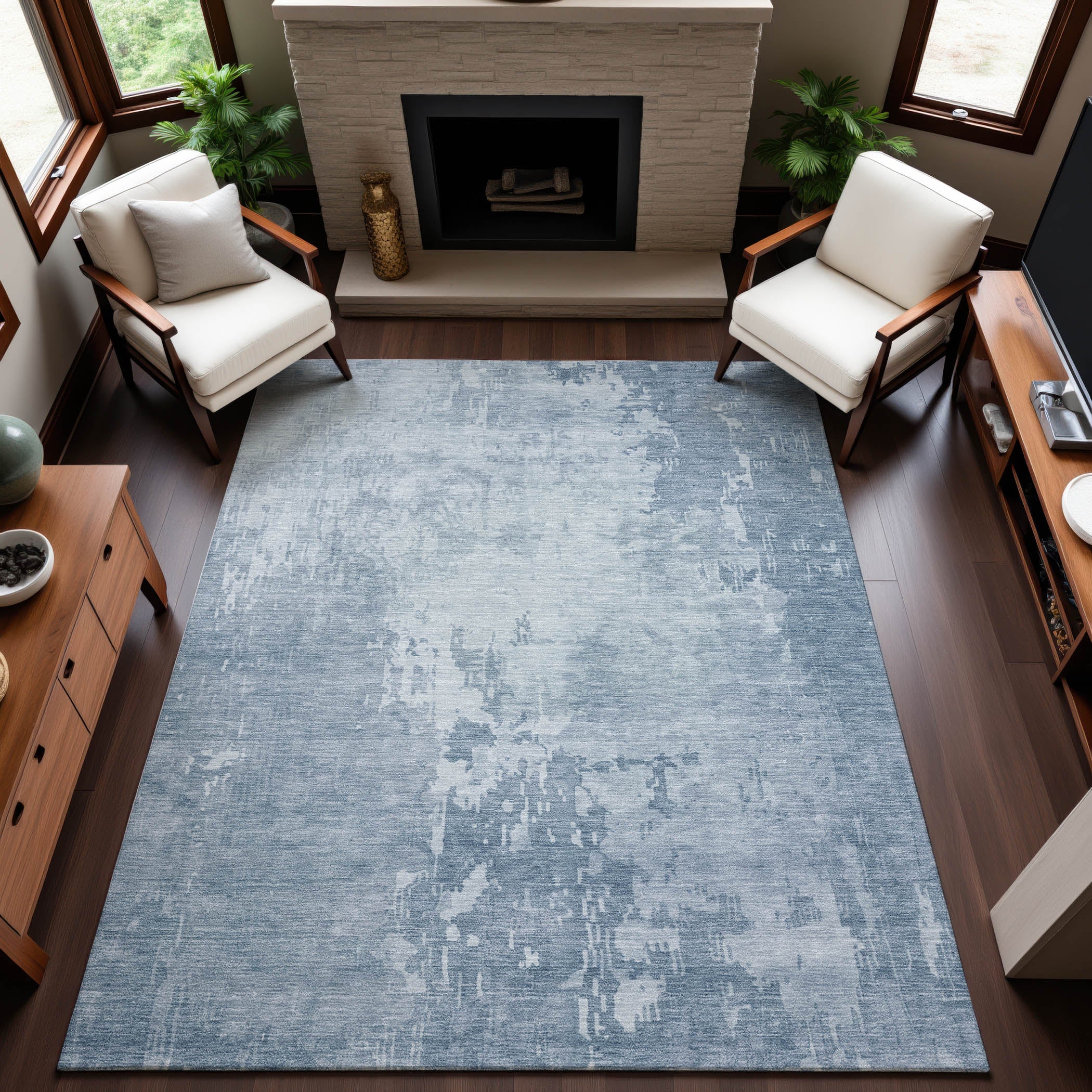 Salzburg Machine Washable Transitional Sky Blue Rug 2'6" x 3'10" #shape_Rectangle