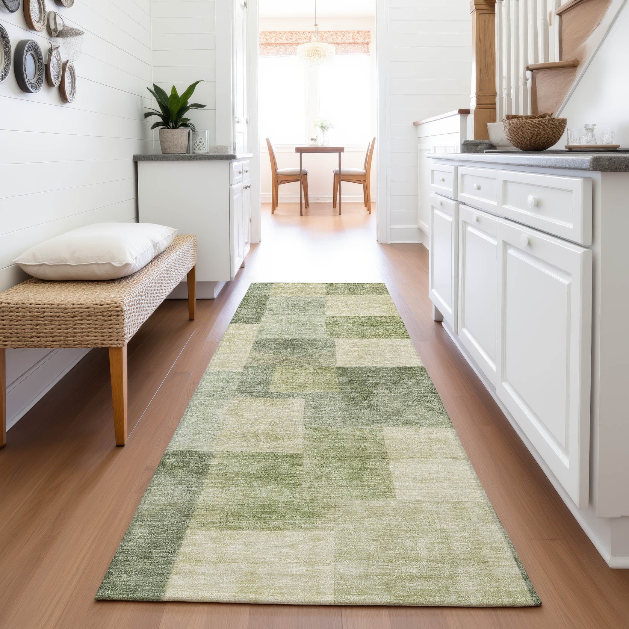 Kyoto Machine Washable Transitional Aloe Green Rug 2'3" x 7'6" #shape_Runner
