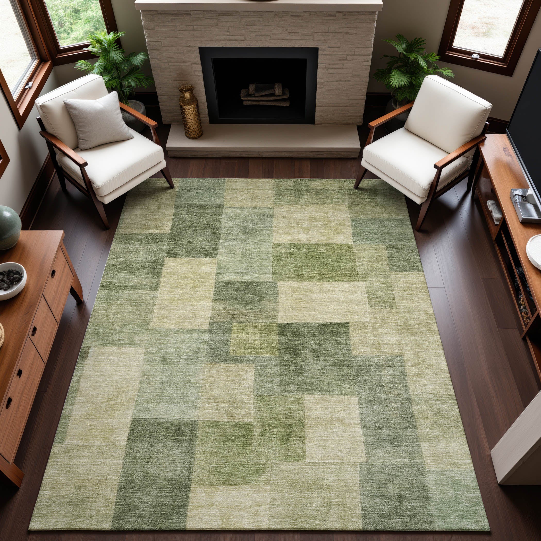 Kyoto Machine Washable Transitional Aloe Green Rug 2'6" x 3'10" #shape_Rectangle