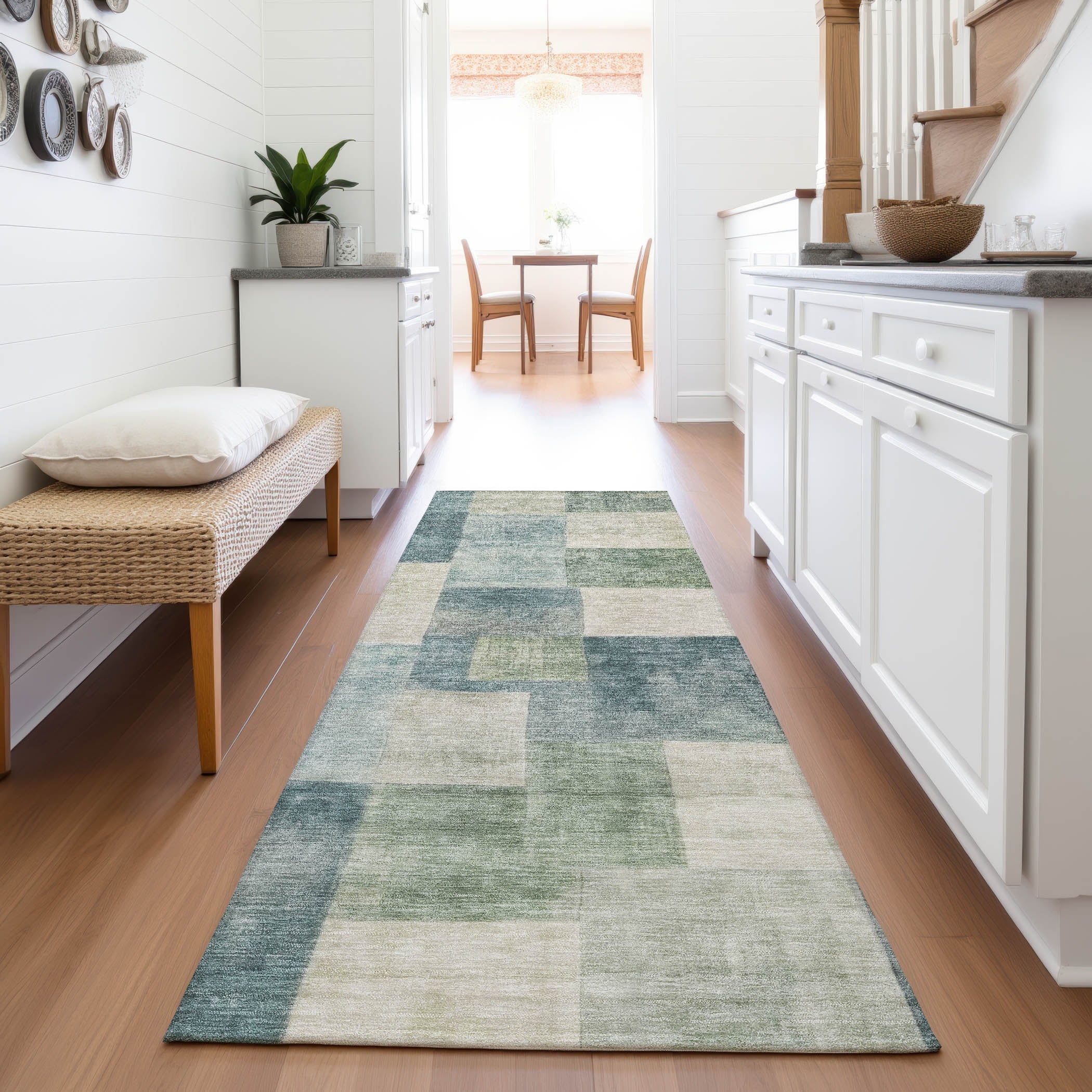Kyoto Machine Washable Transitional Seafoam Blue Rug 2'3" x 7'6" #shape_Runner