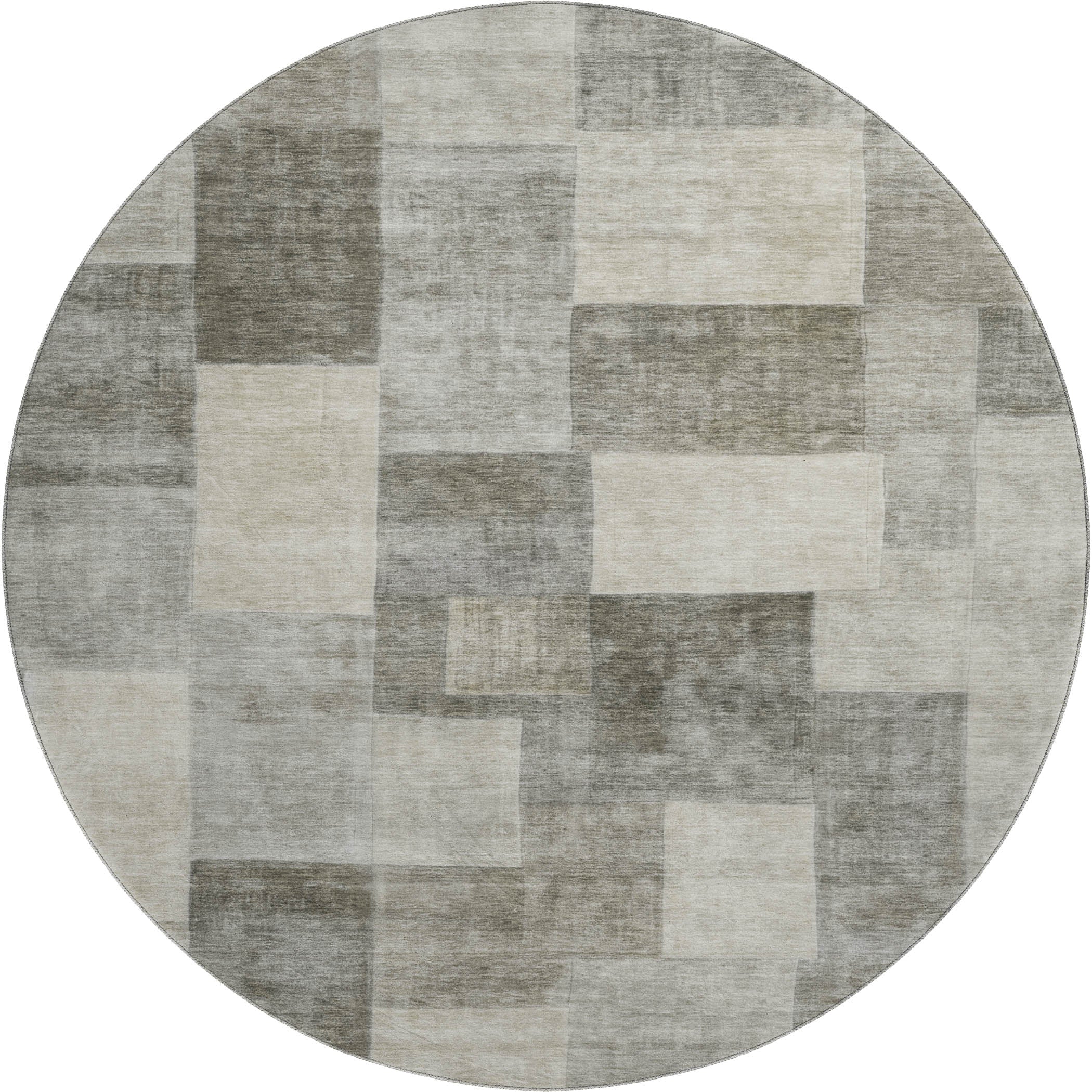 Kyoto Machine Washable Transitional Taupe Brown Rug 8' x 8' #shape_Round