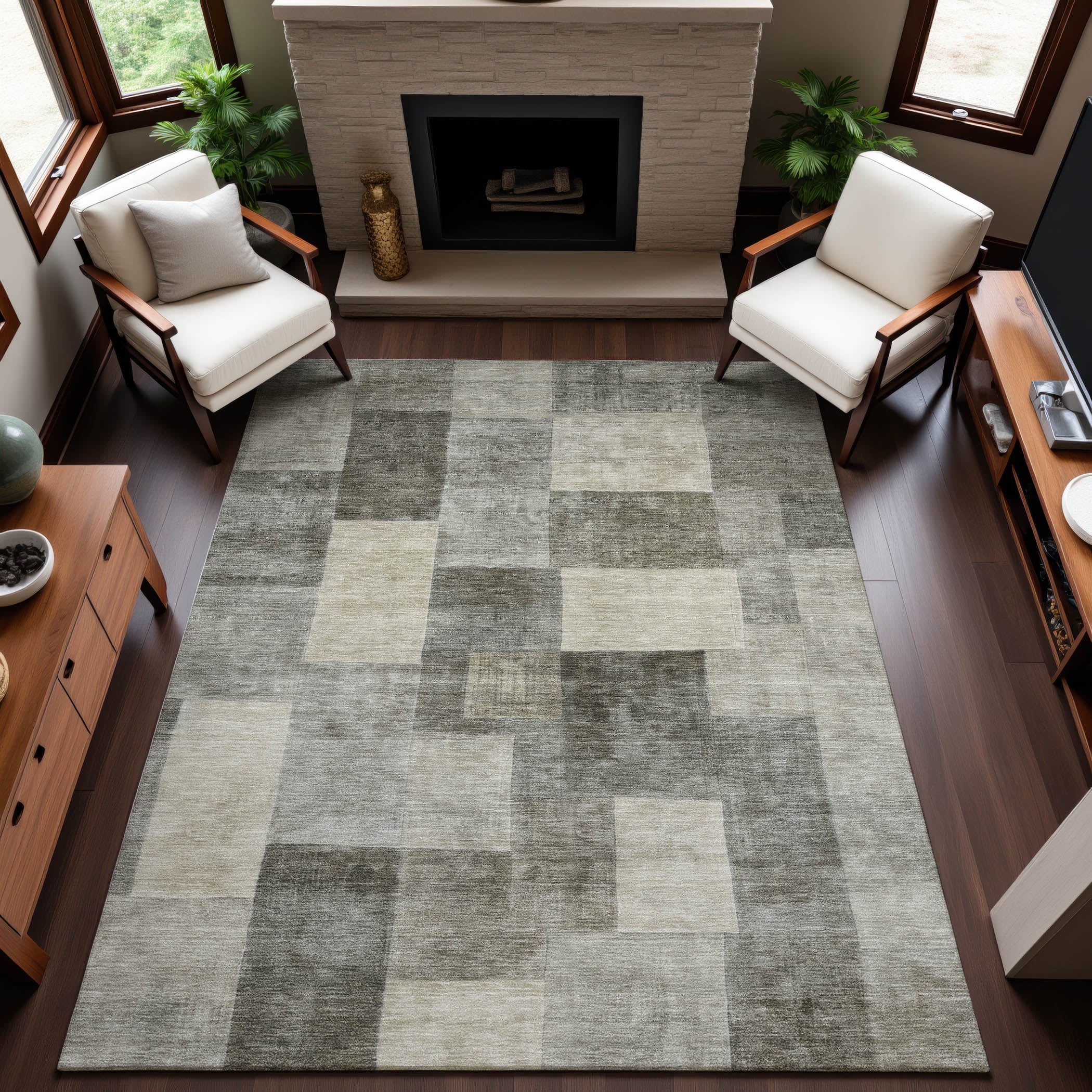 Kyoto Machine Washable Transitional Taupe Brown Rug 2'6" x 3'10" #shape_Rectangle