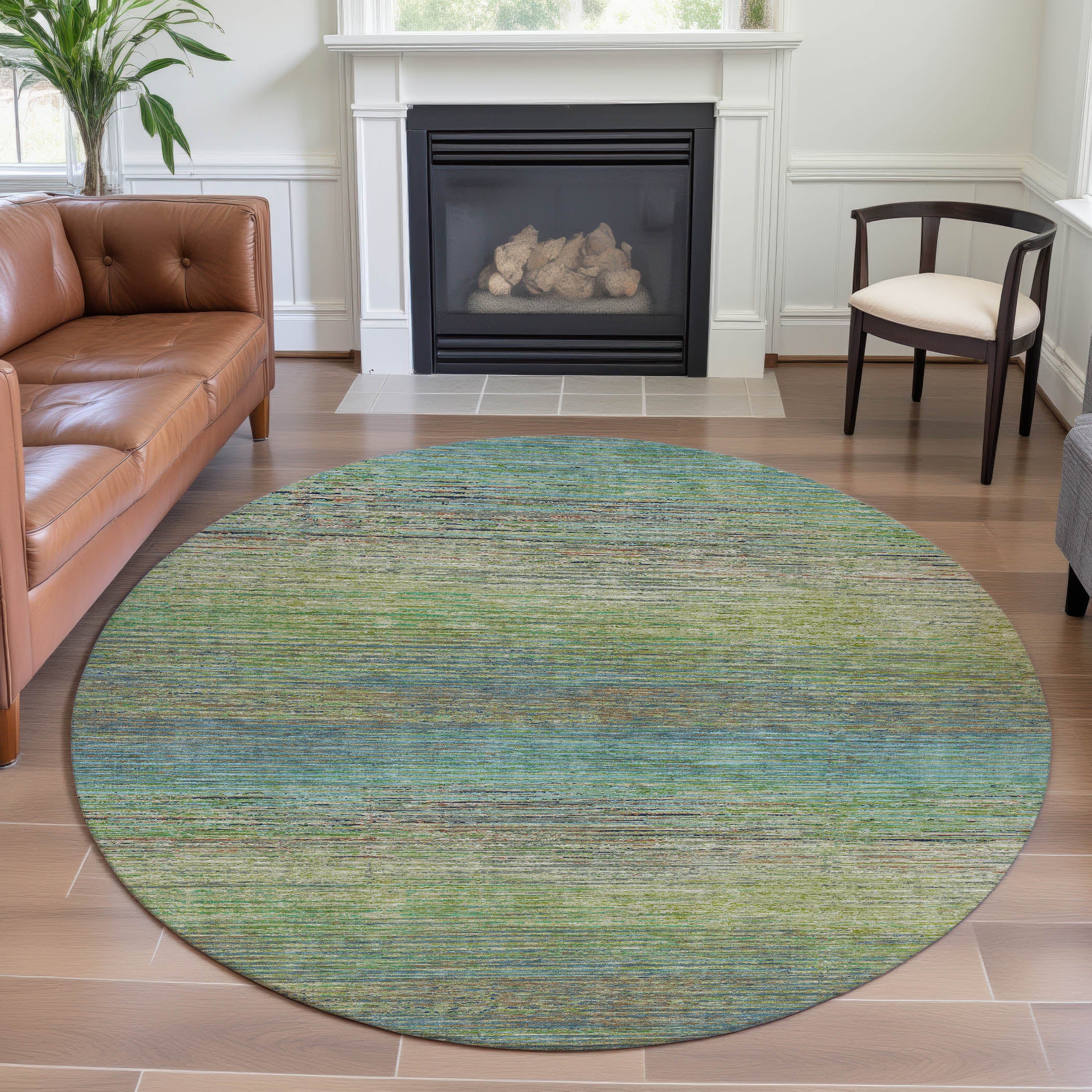 Dublin Machine Washable Transitional Aloe Green Rug 8' x 8' #shape_Round