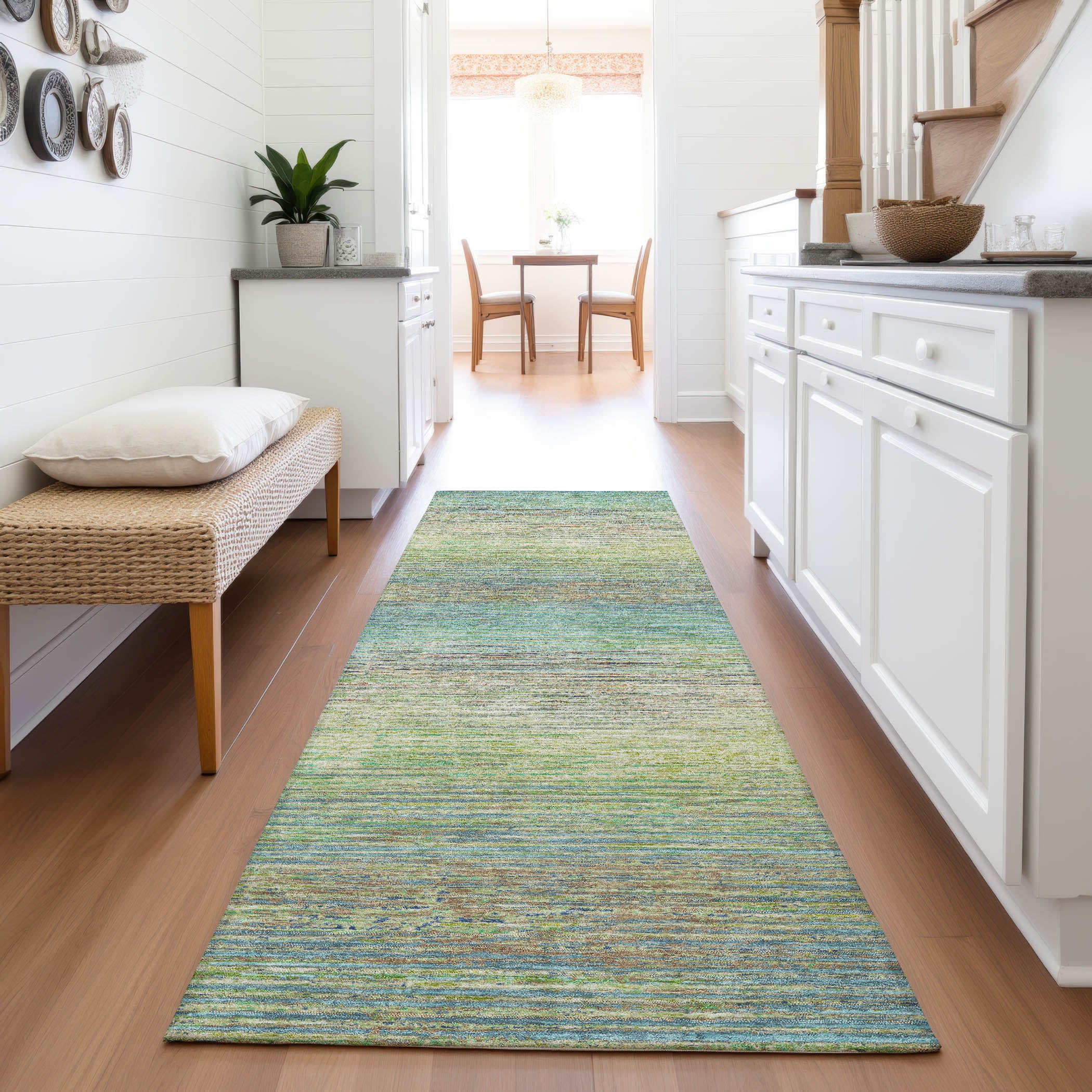 Dublin Machine Washable Transitional Aloe Green Rug 2'3" x 7'6" #shape_Runner
