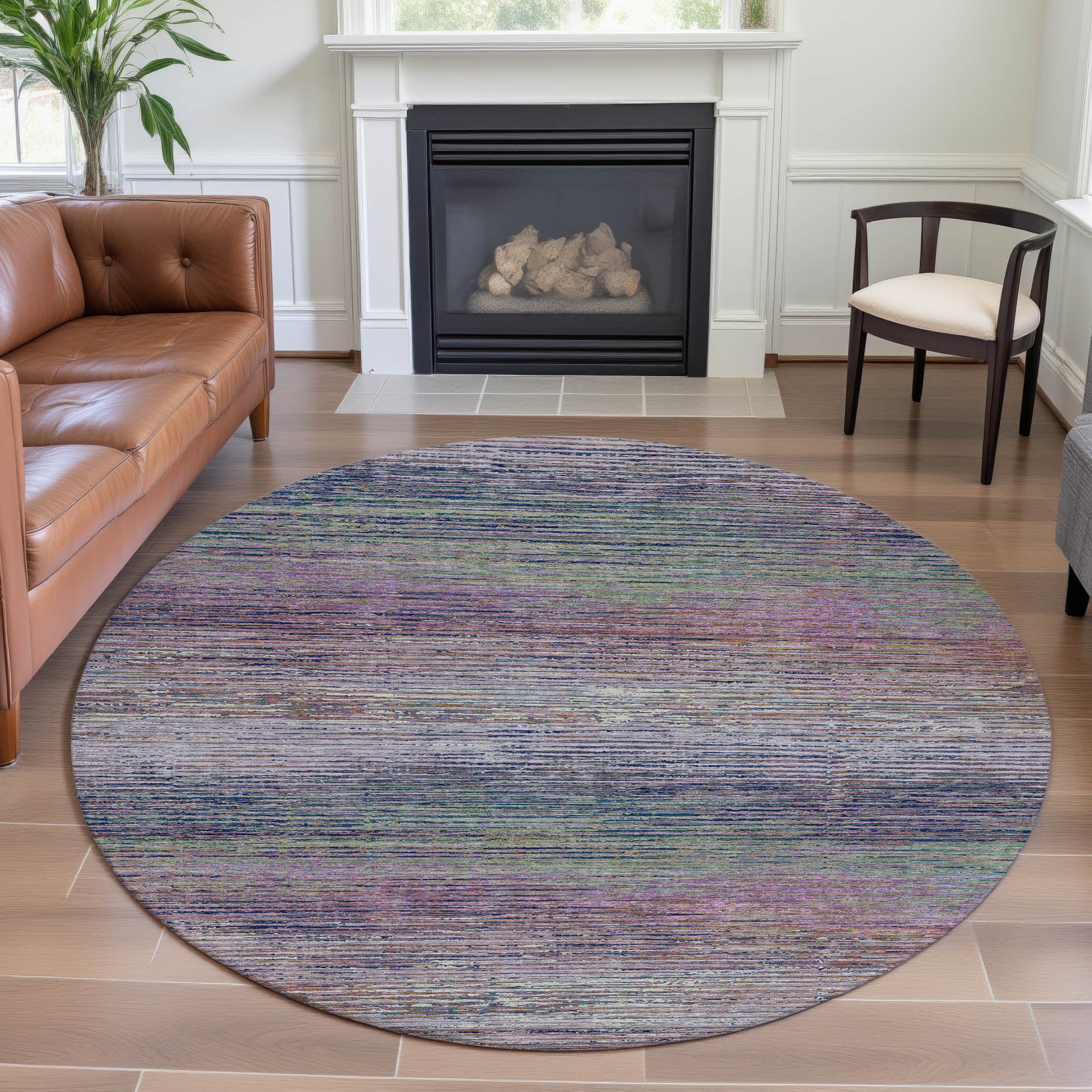 Dublin Machine Washable Transitional Blush Pink Rug 8' x 8' #shape_Round