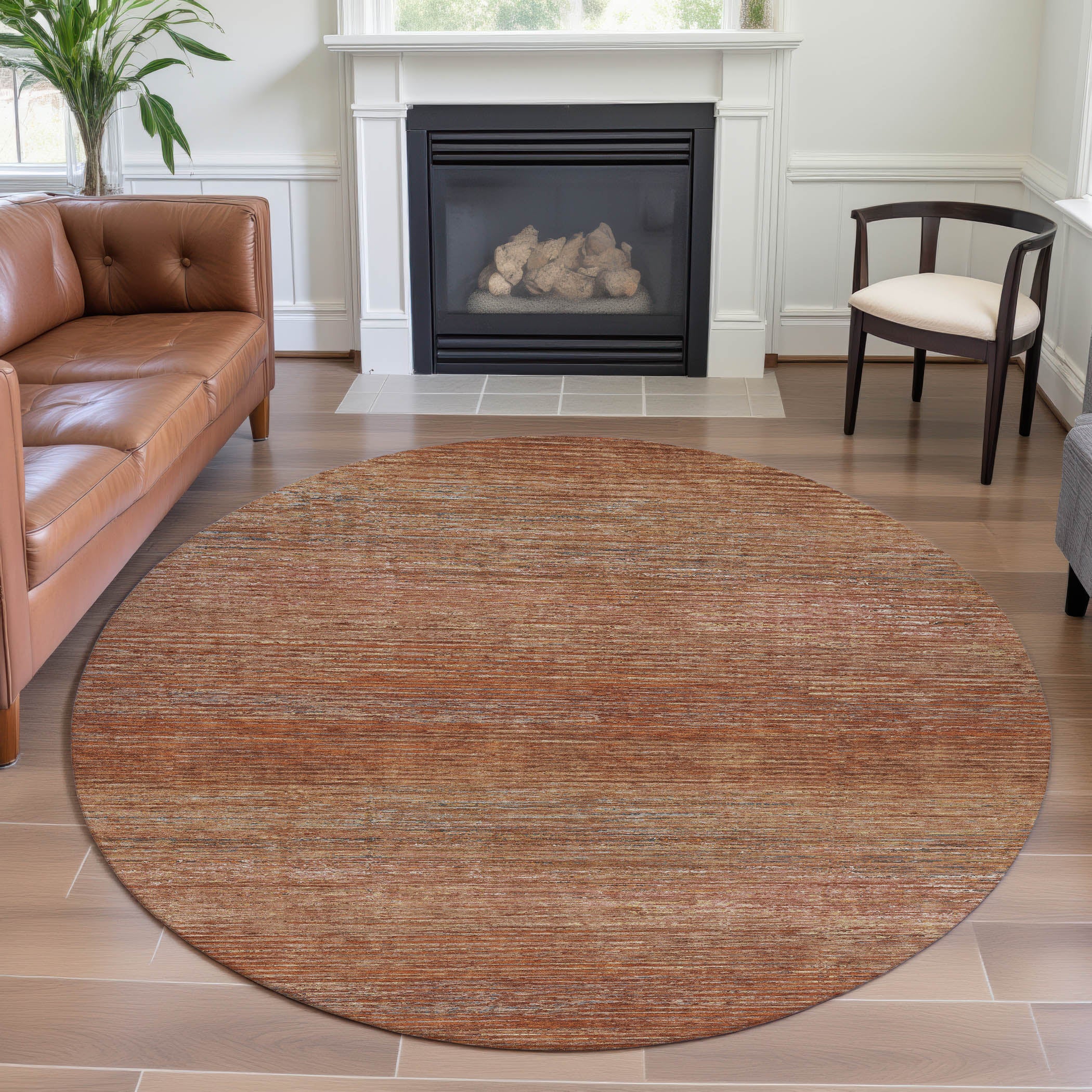 Dublin Machine Washable Transitional Copper Orange Rug 8' x 8' #shape_Round