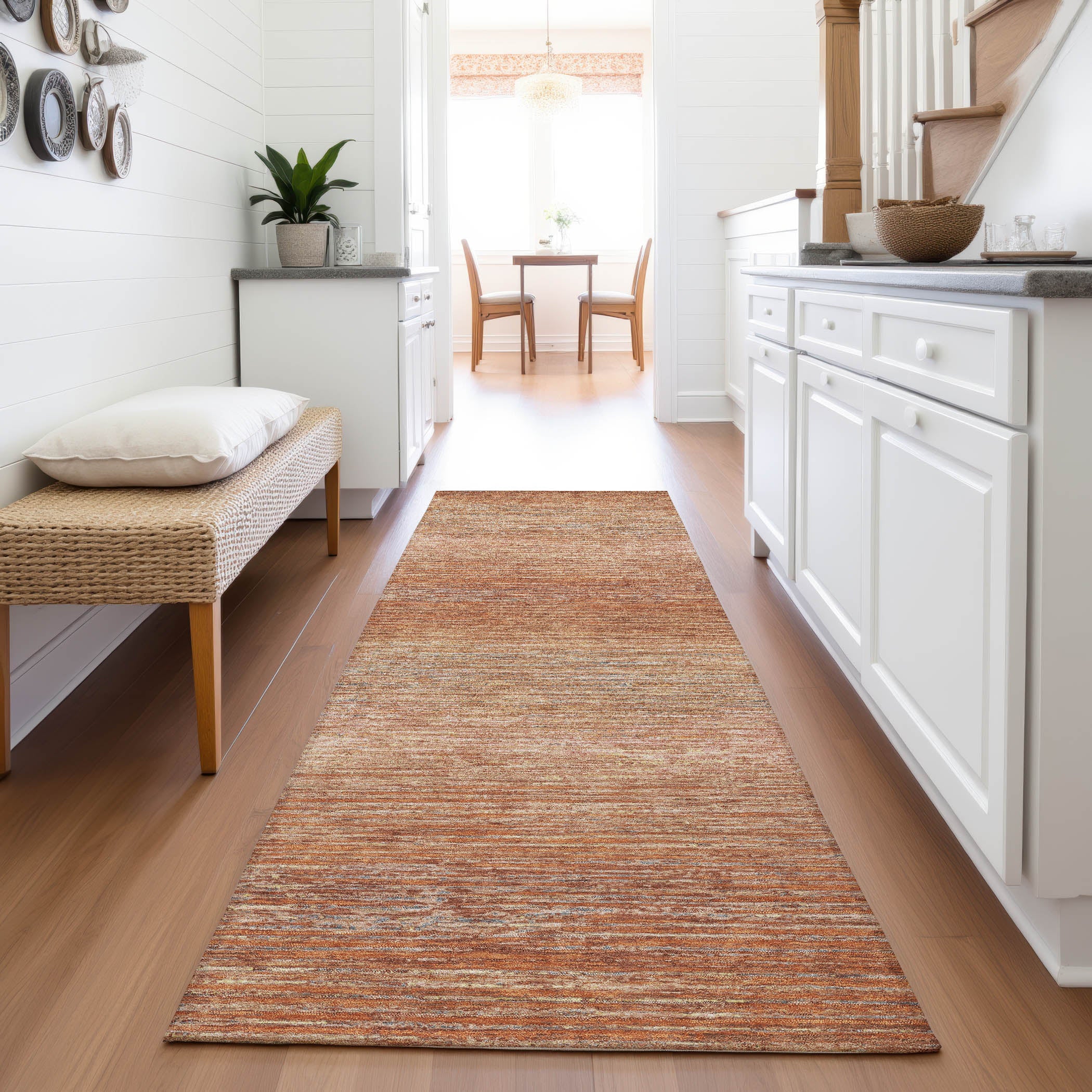 Dublin Machine Washable Transitional Copper Orange Rug 2'3" x 7'6" #shape_Runner