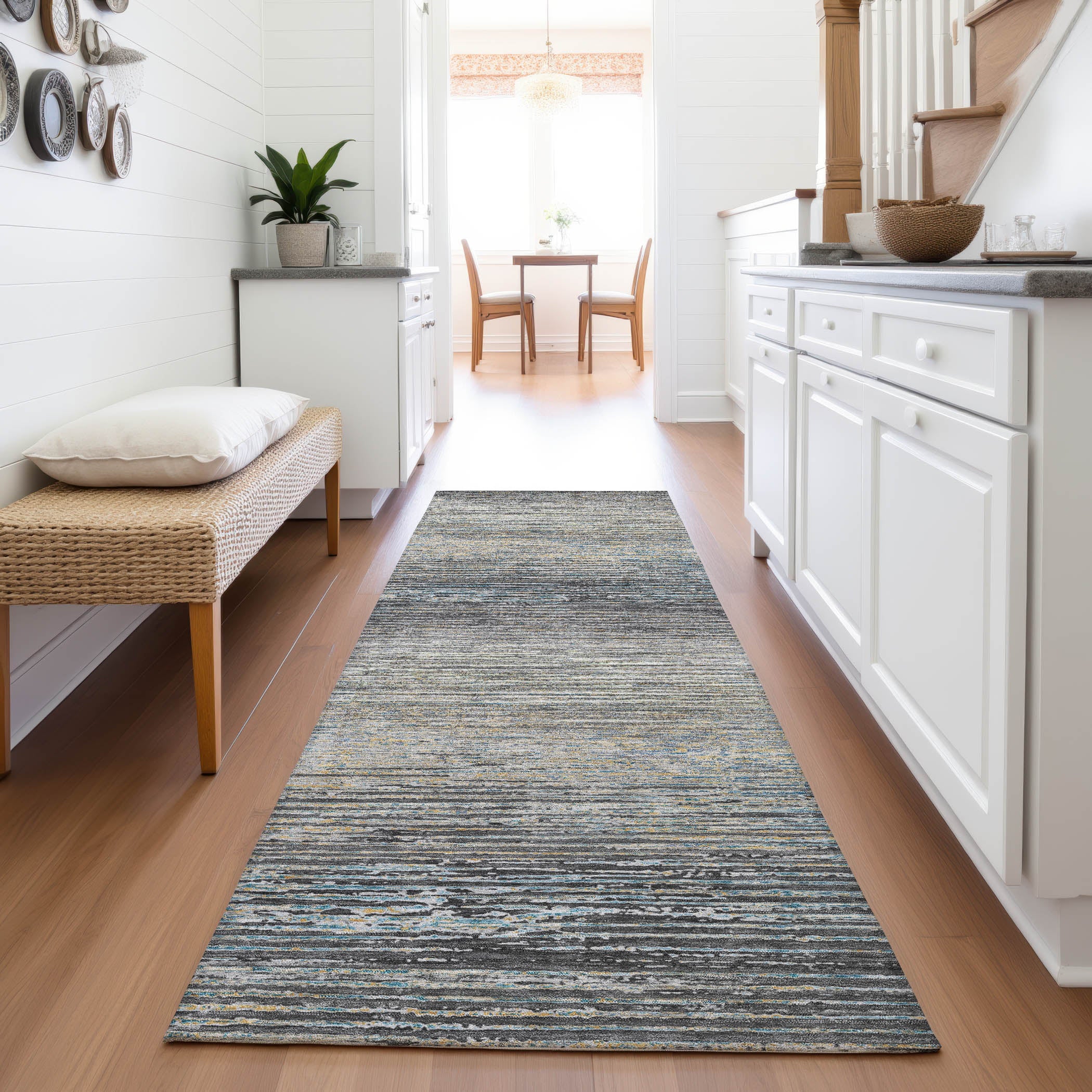 Dublin Machine Washable Transitional Granite Gray Rug 2'3" x 7'6" #shape_Runner