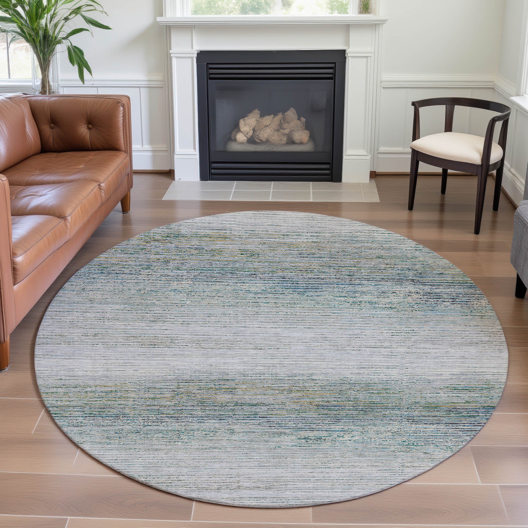 Dublin Machine Washable Transitional Linen Ivory Rug 8' x 8' #shape_Round