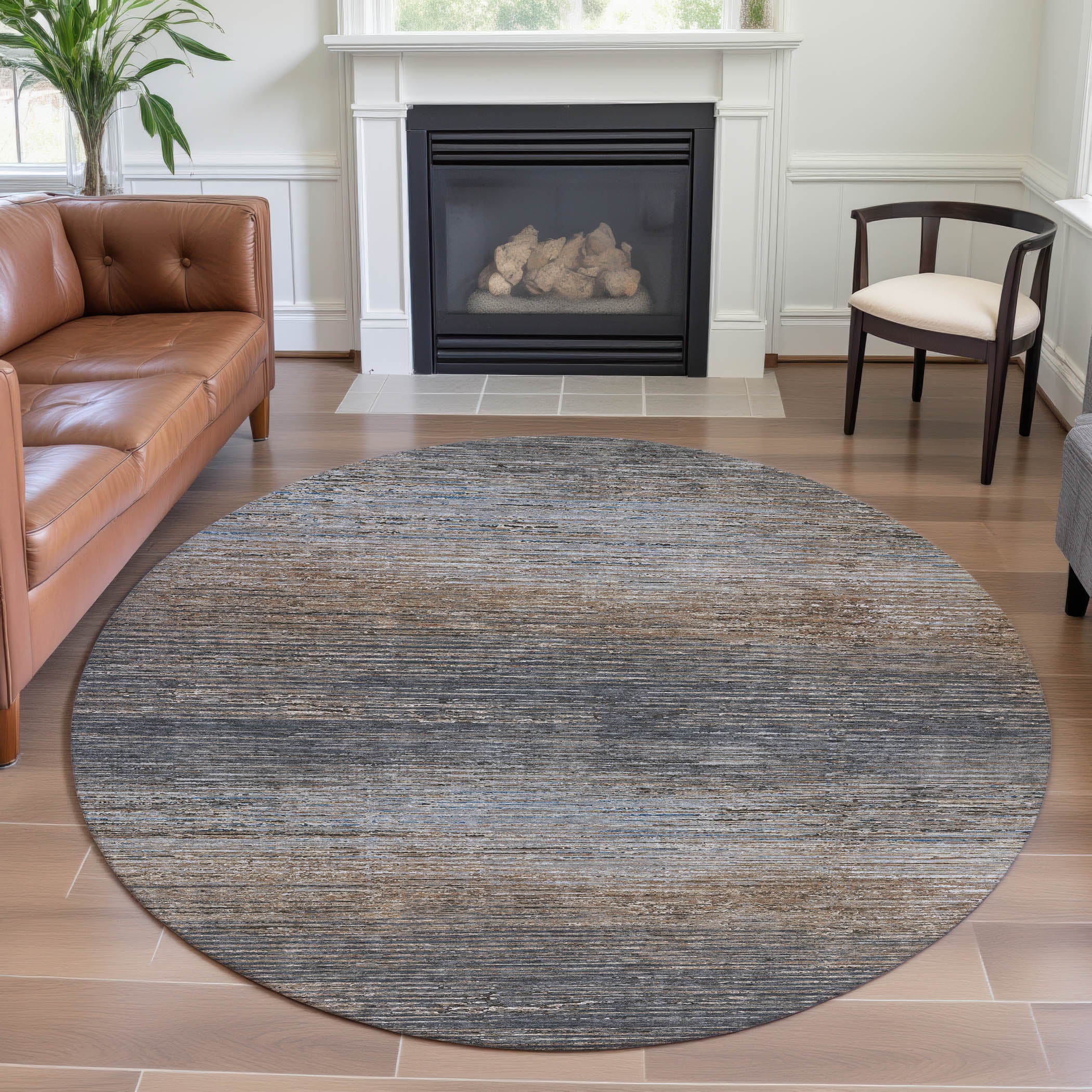 Dublin Machine Washable Transitional Pewter Gray Rug 8' x 8' #shape_Round