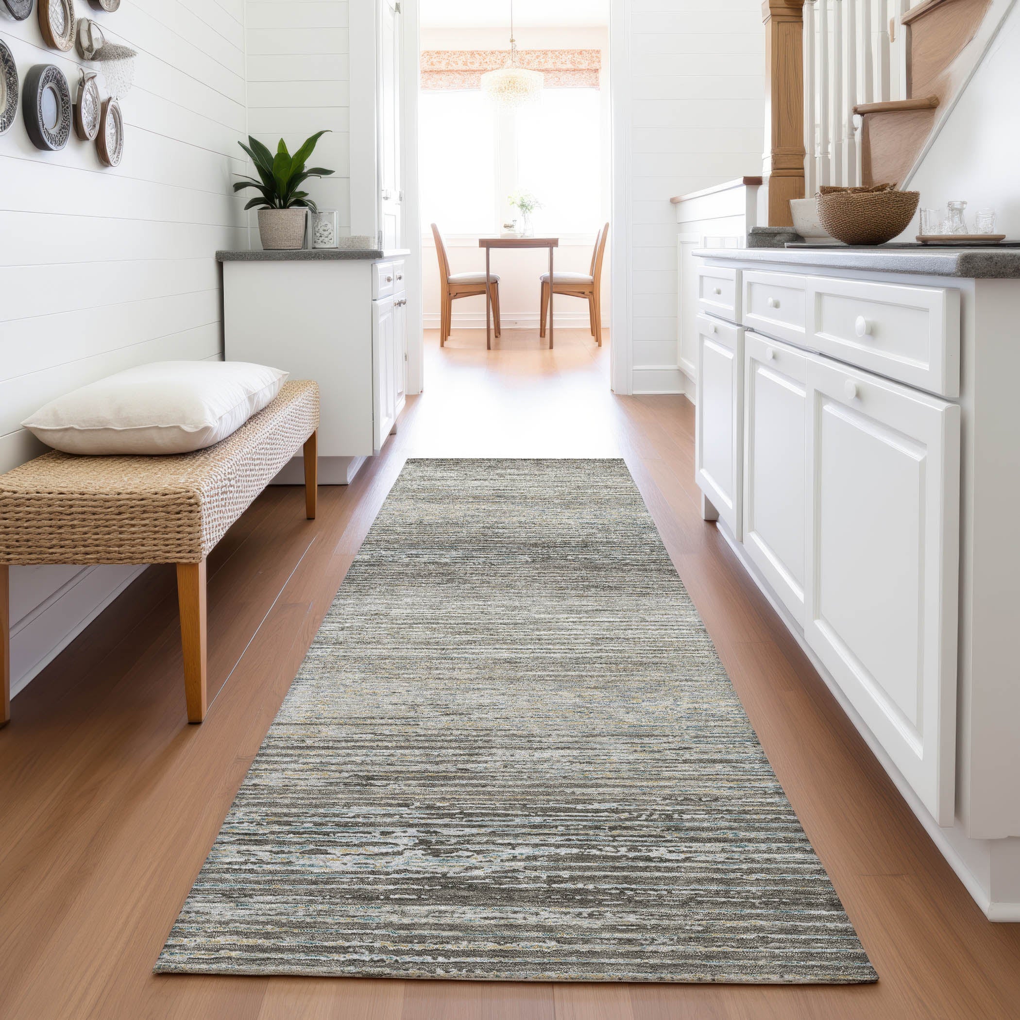 Dublin Machine Washable Transitional Taupe Brown Rug 2'3" x 7'6" #shape_Runner