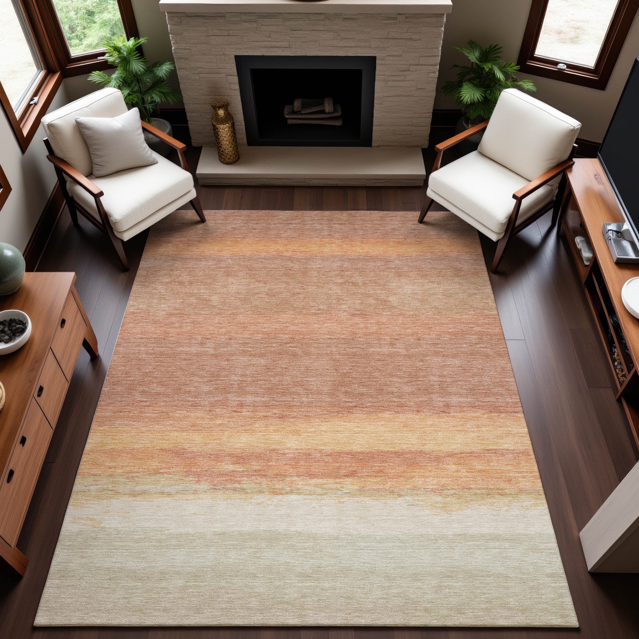 Seville Machine Washable Transitional Salmon Orange Rug 2'6" x 3'10" #shape_Rectangle