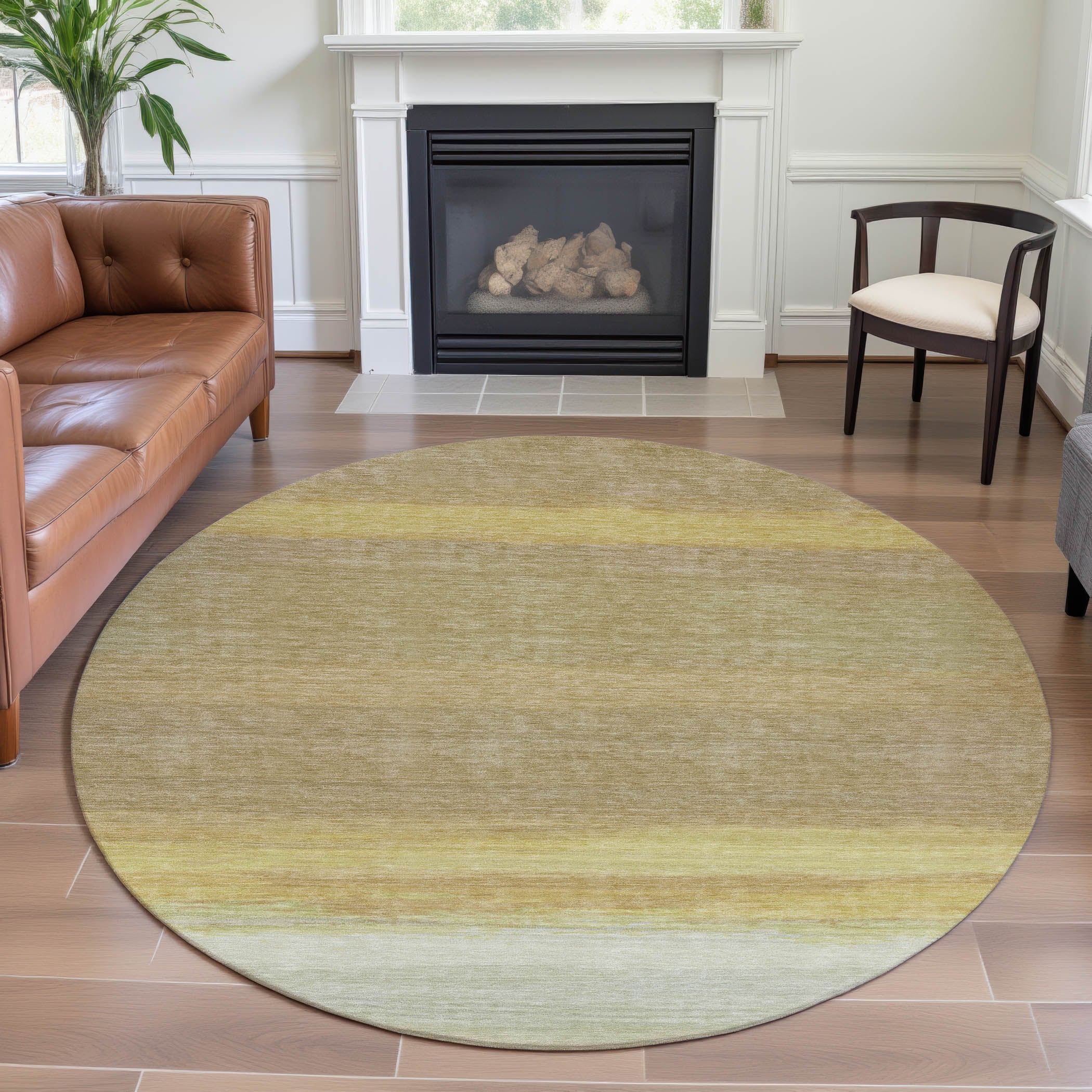 Seville Machine Washable Transitional Tan Brown Rug 8' x 8' #shape_Round