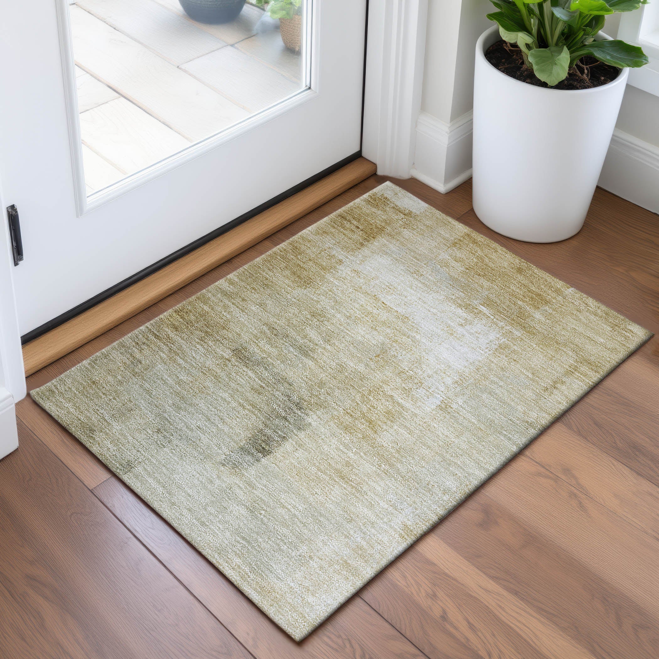 Santorini Machine Washable Transitional Wheat Gold Rug 1'8" x 2'6" #shape_Rectangle