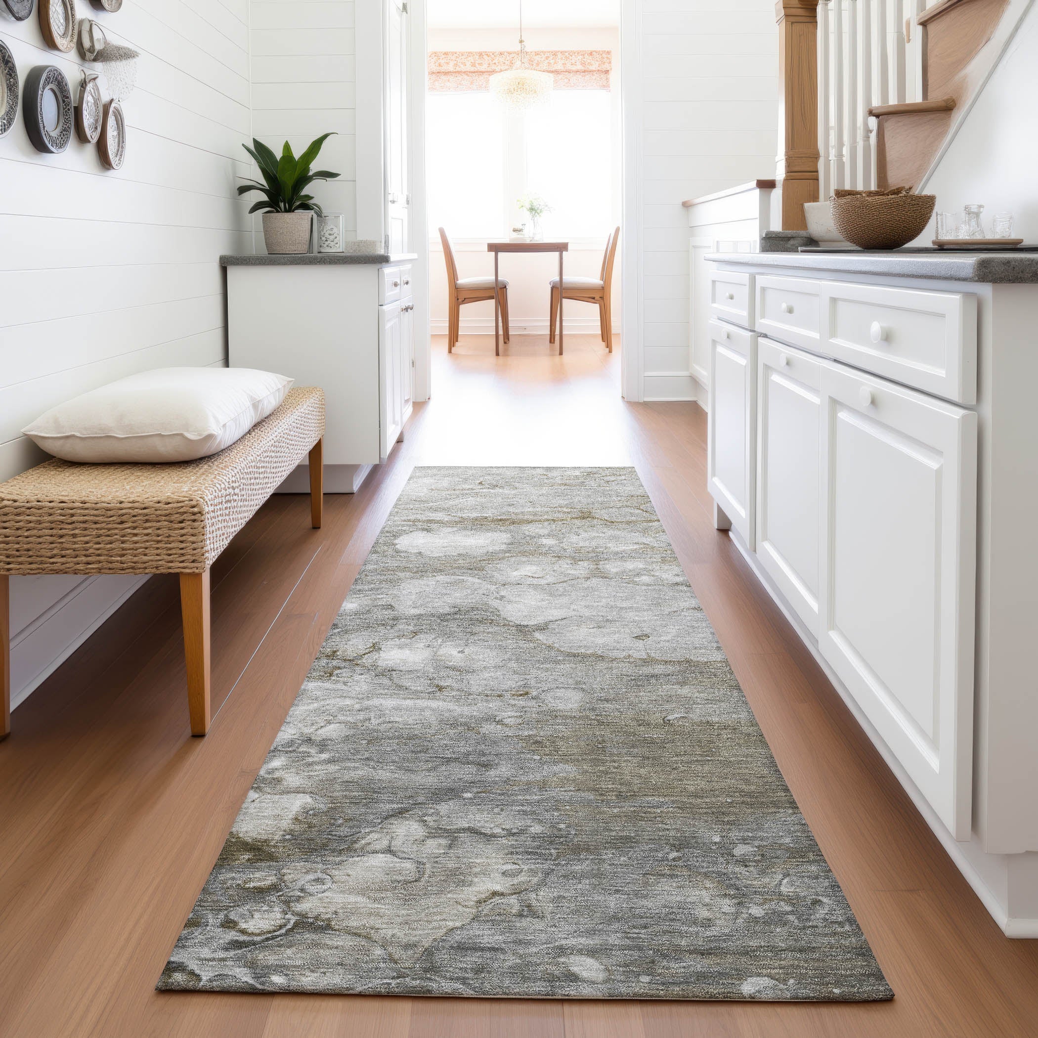 Dublin Machine Washable Transitional Taupe Brown Rug 2'3" x 7'6" #shape_Runner