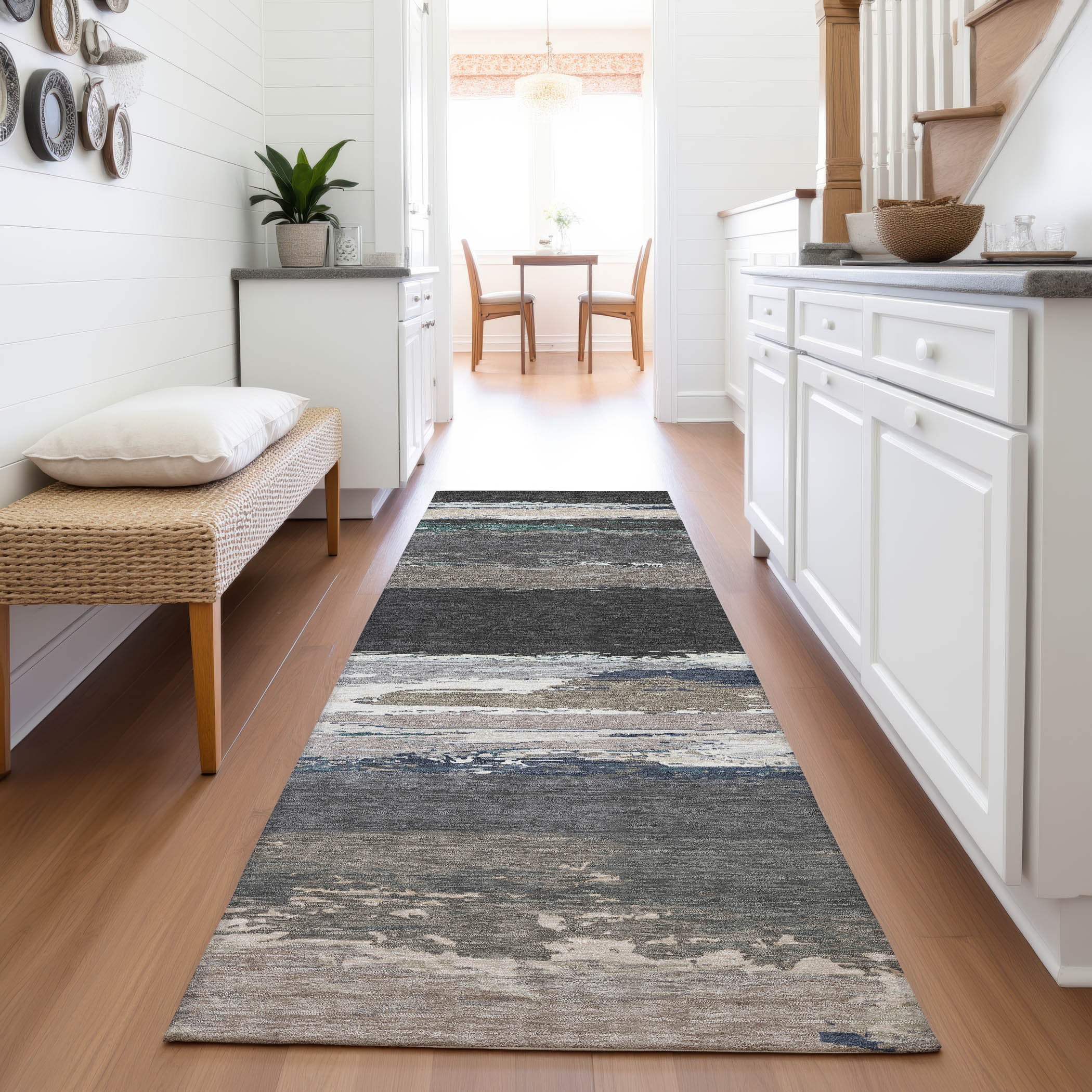 Montevideo Machine Washable Transitional Black Rug 2'3" x 7'6" #shape_Runner