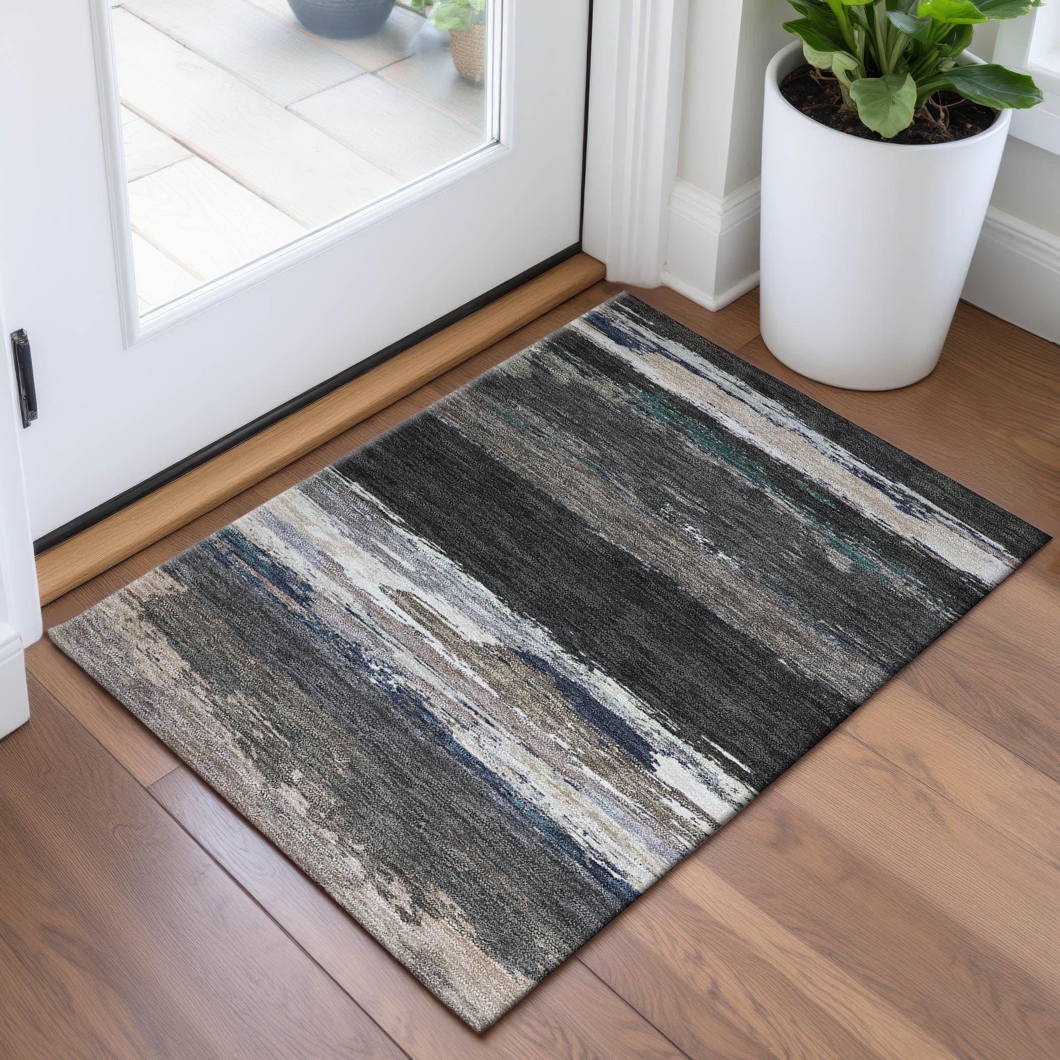 Montevideo Machine Washable Transitional Black Rug 1'8" x 2'6" #shape_Rectangle