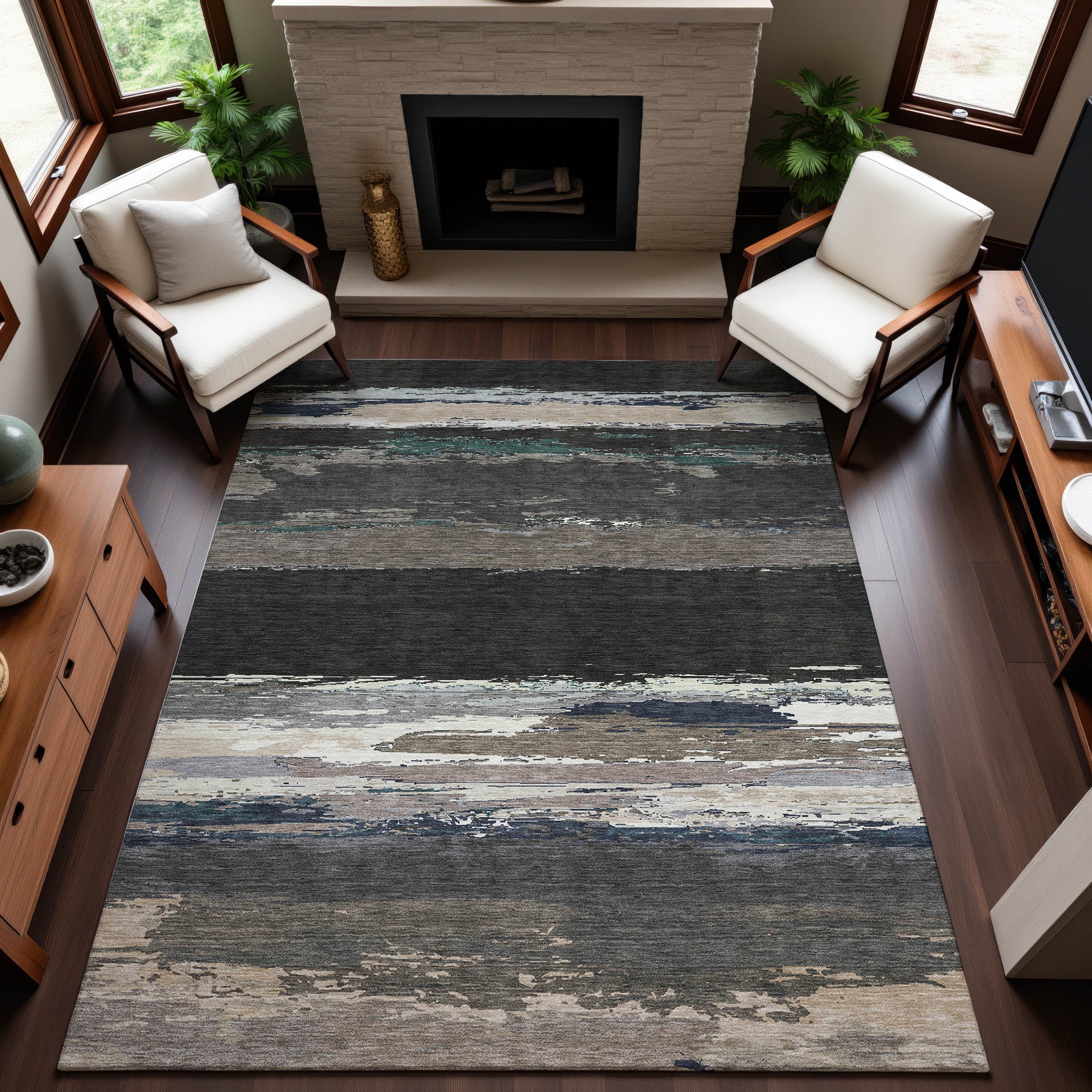 Montevideo Machine Washable Transitional Black Rug 2'6" x 3'10" #shape_Rectangle
