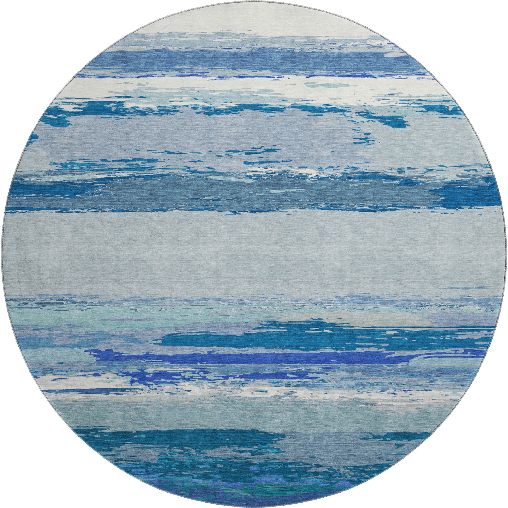 Montevideo Machine Washable Transitional Blue Rug 8' x 8' #shape_Round