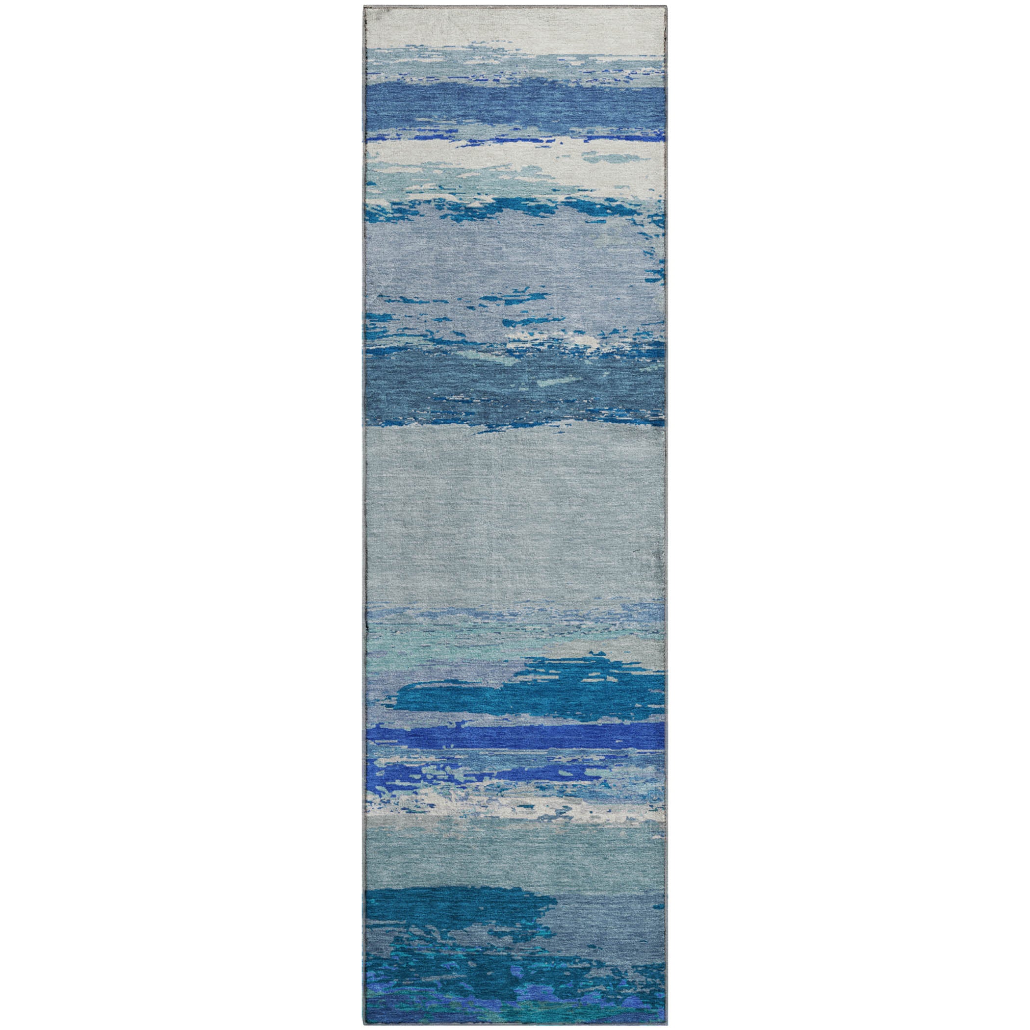Montevideo Machine Washable Transitional Blue Rug 2'3" x 7'6" #shape_Runner