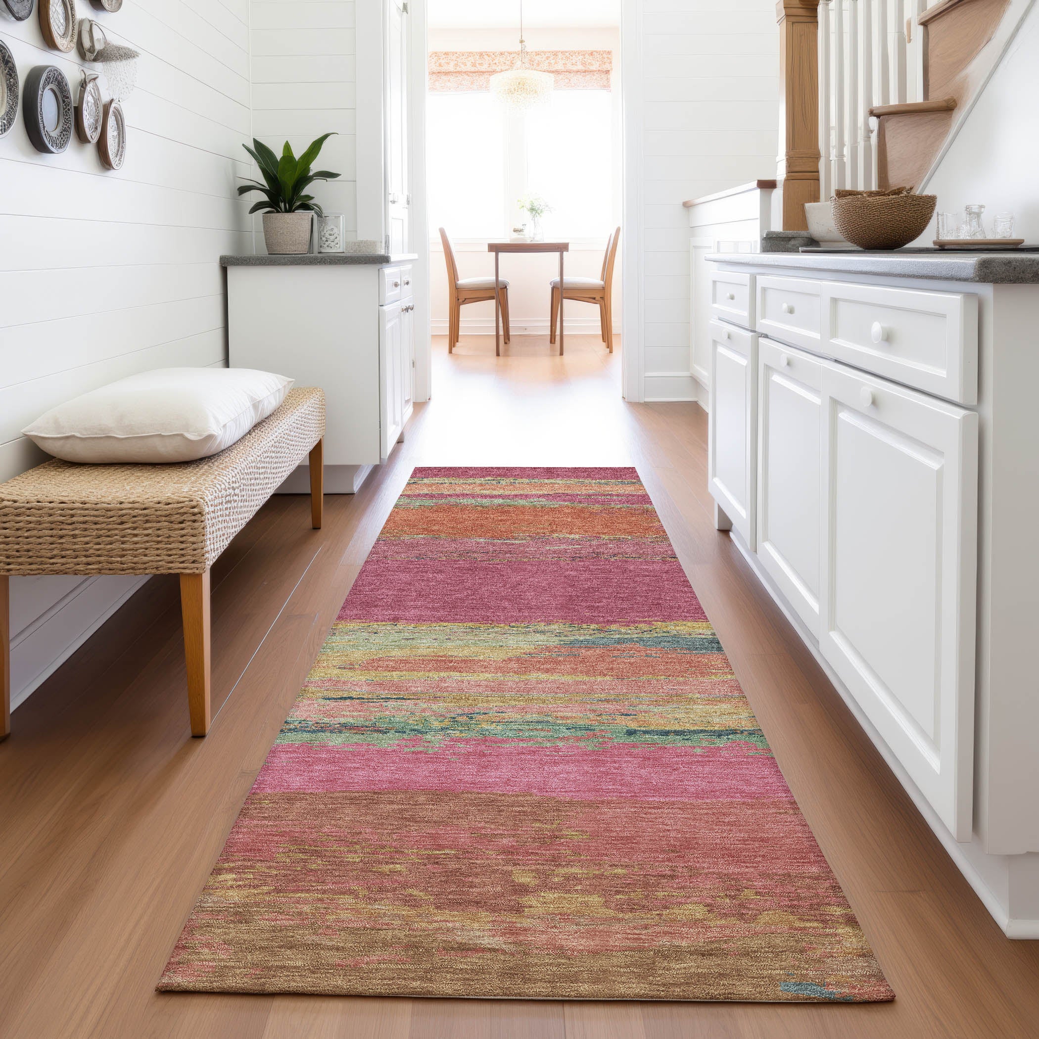 Montevideo Machine Washable Transitional Blush Pink Rug 2'3" x 7'6" #shape_Runner